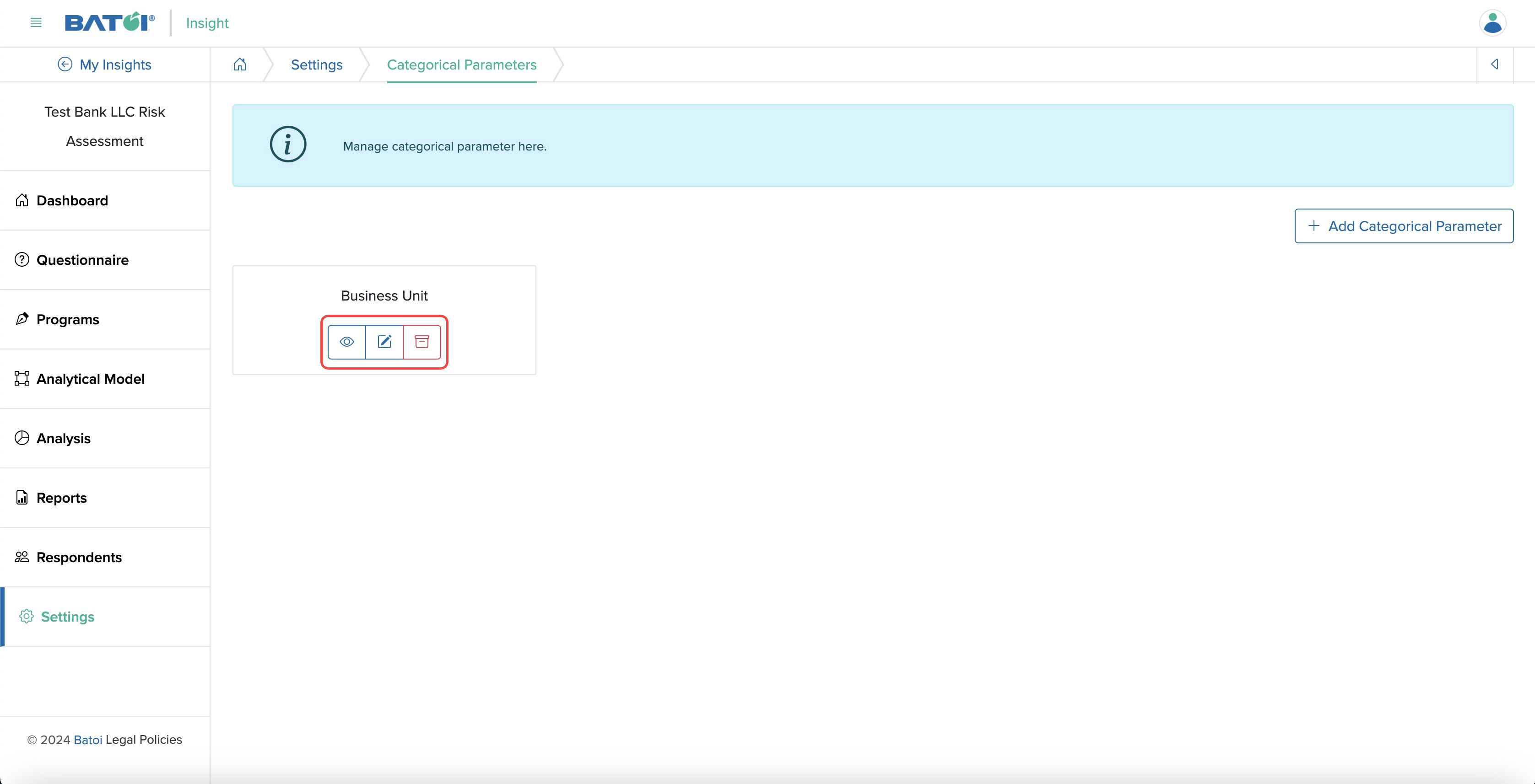 Figure 8: Individual Insight Categorical Parameter List Page Settings Screen