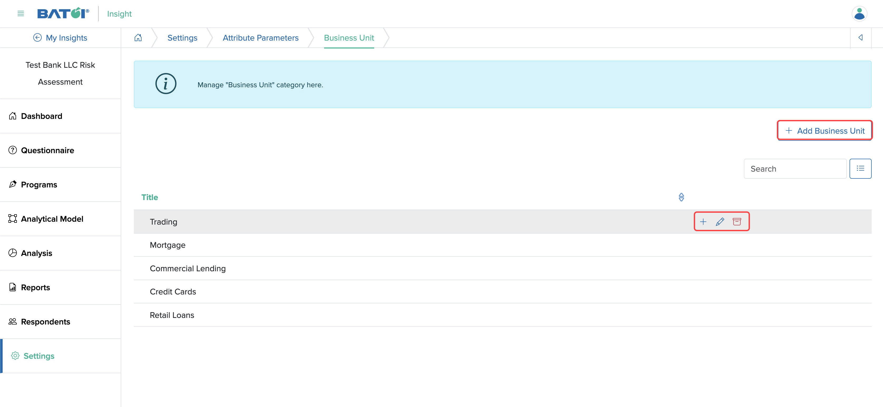 Figure 9: Individual Insight Categorical Parameter View Page Settings Screen