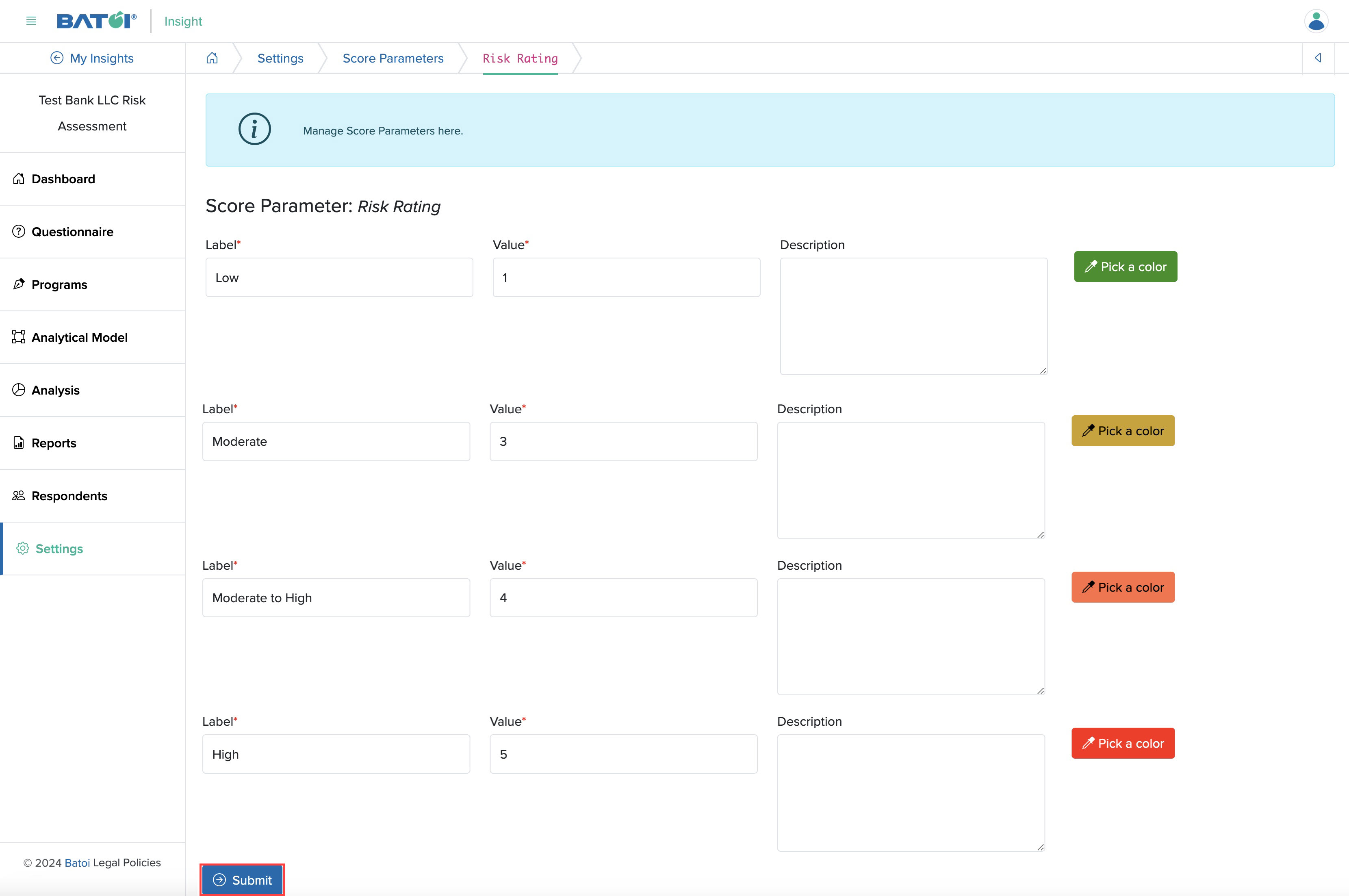 Figure 1 Individual Insight View Score Parameter Page Settings Screen