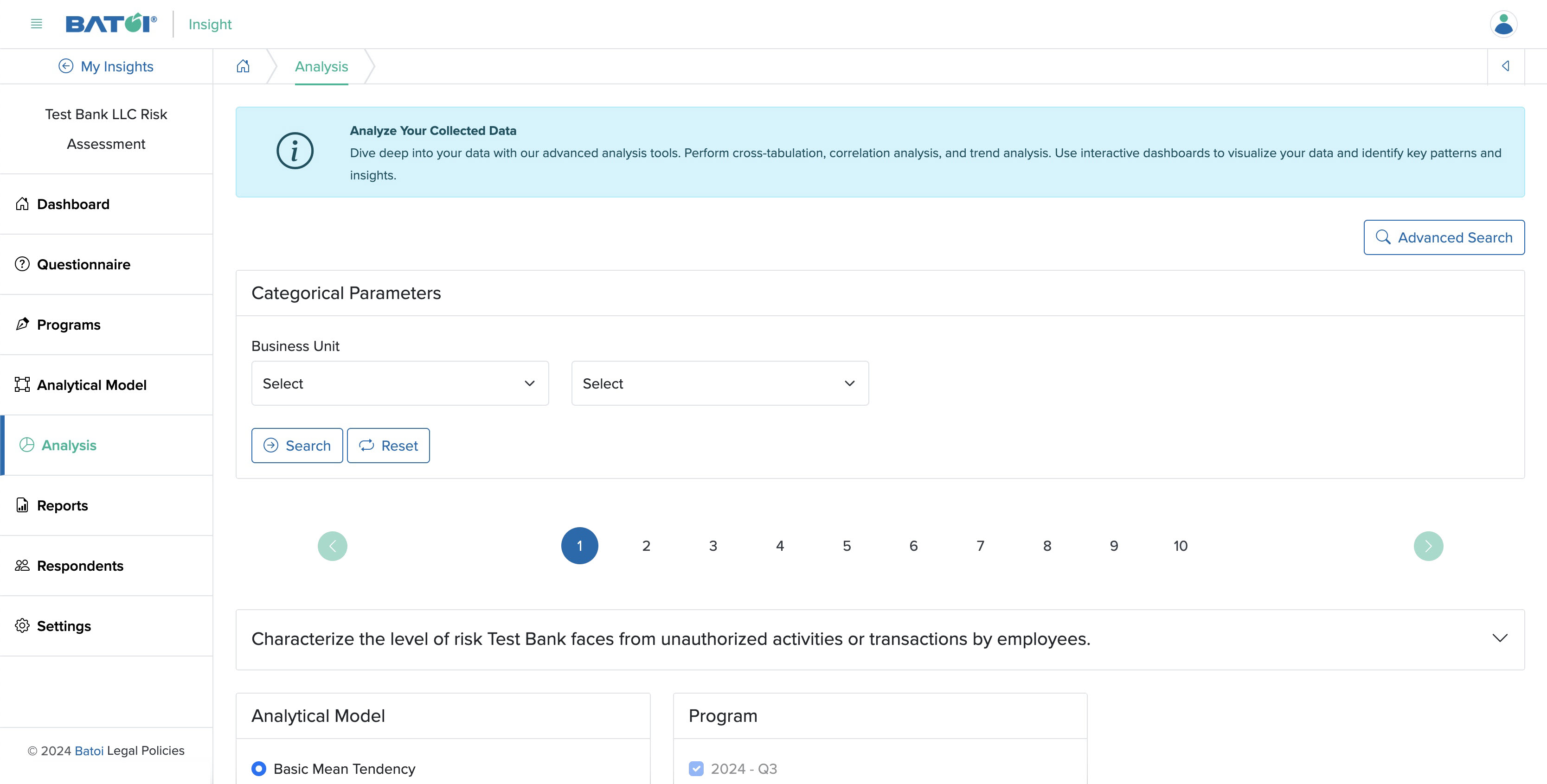 Figure 2: Individual Insight Analysis Dashboard Screen with Advanced Search Box