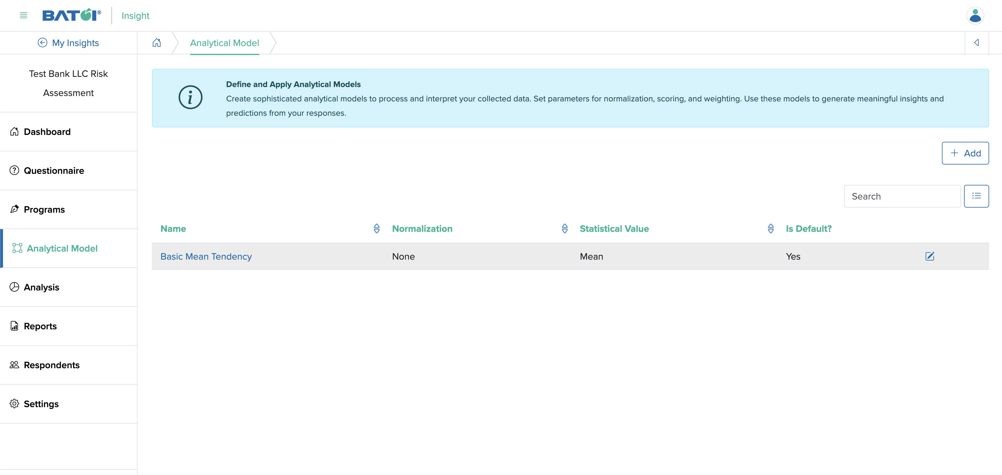 Figure 1: Individual Insight Analytical Model List Page Screen