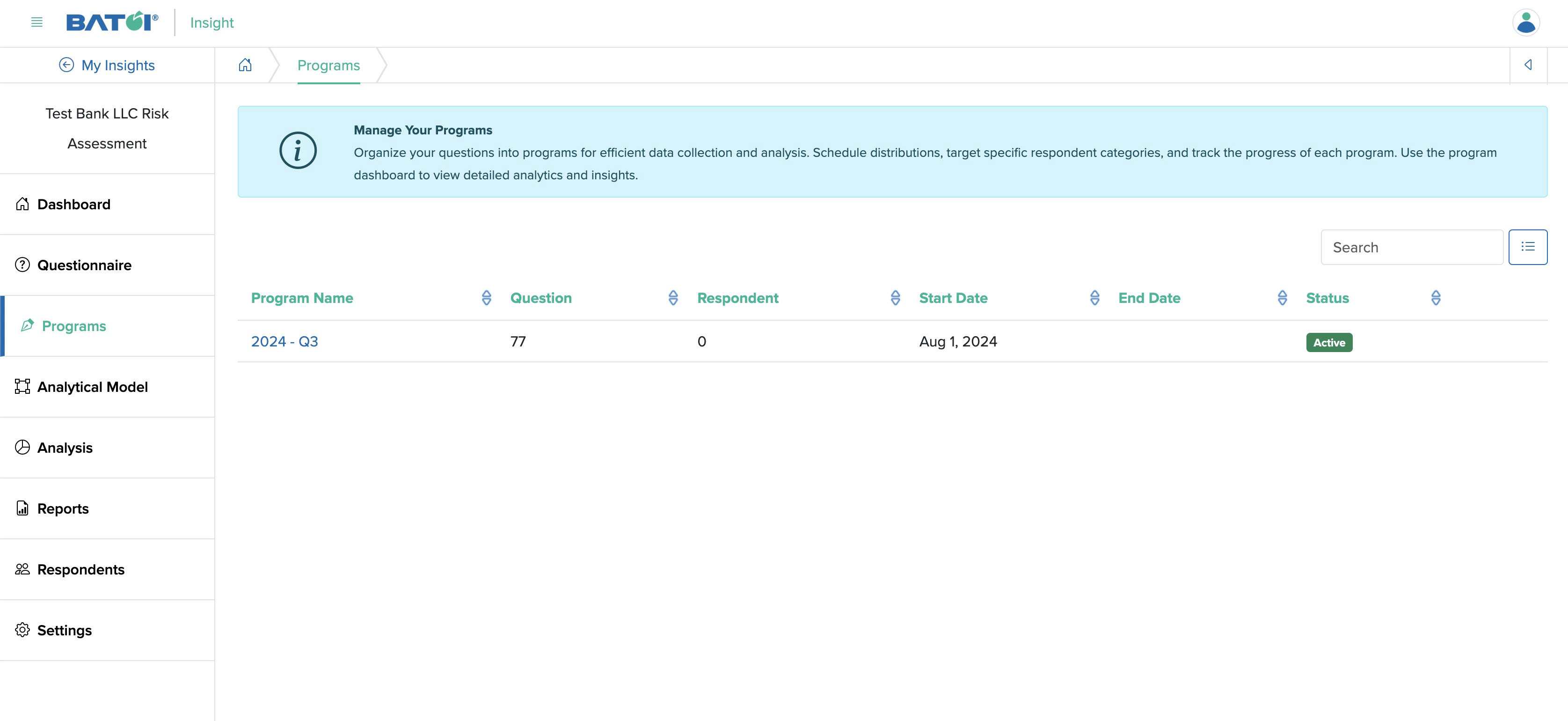 Figure 1: Individual Insight Programs List Screen