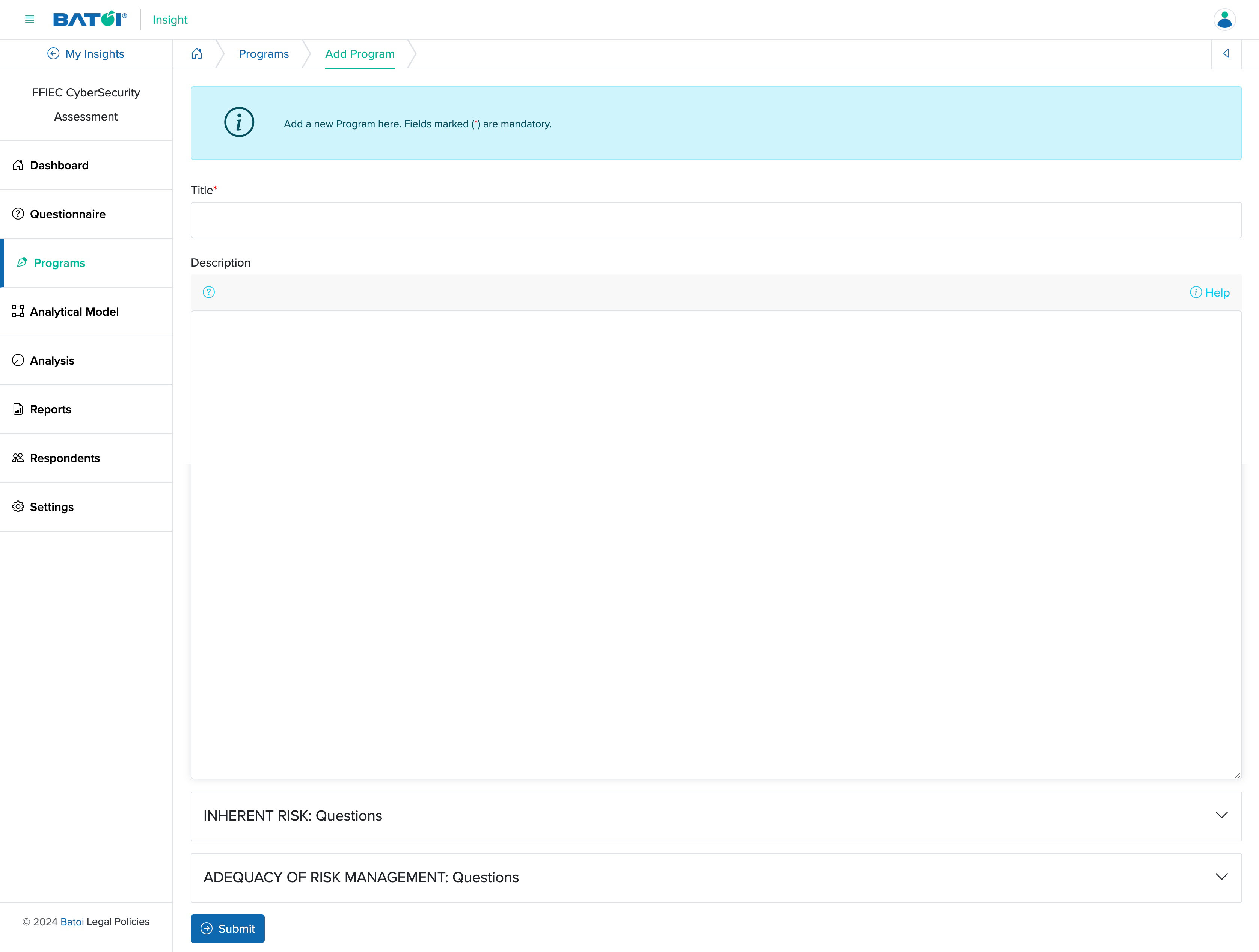 Figure 30: Individual Insight Individual Program Add Screen