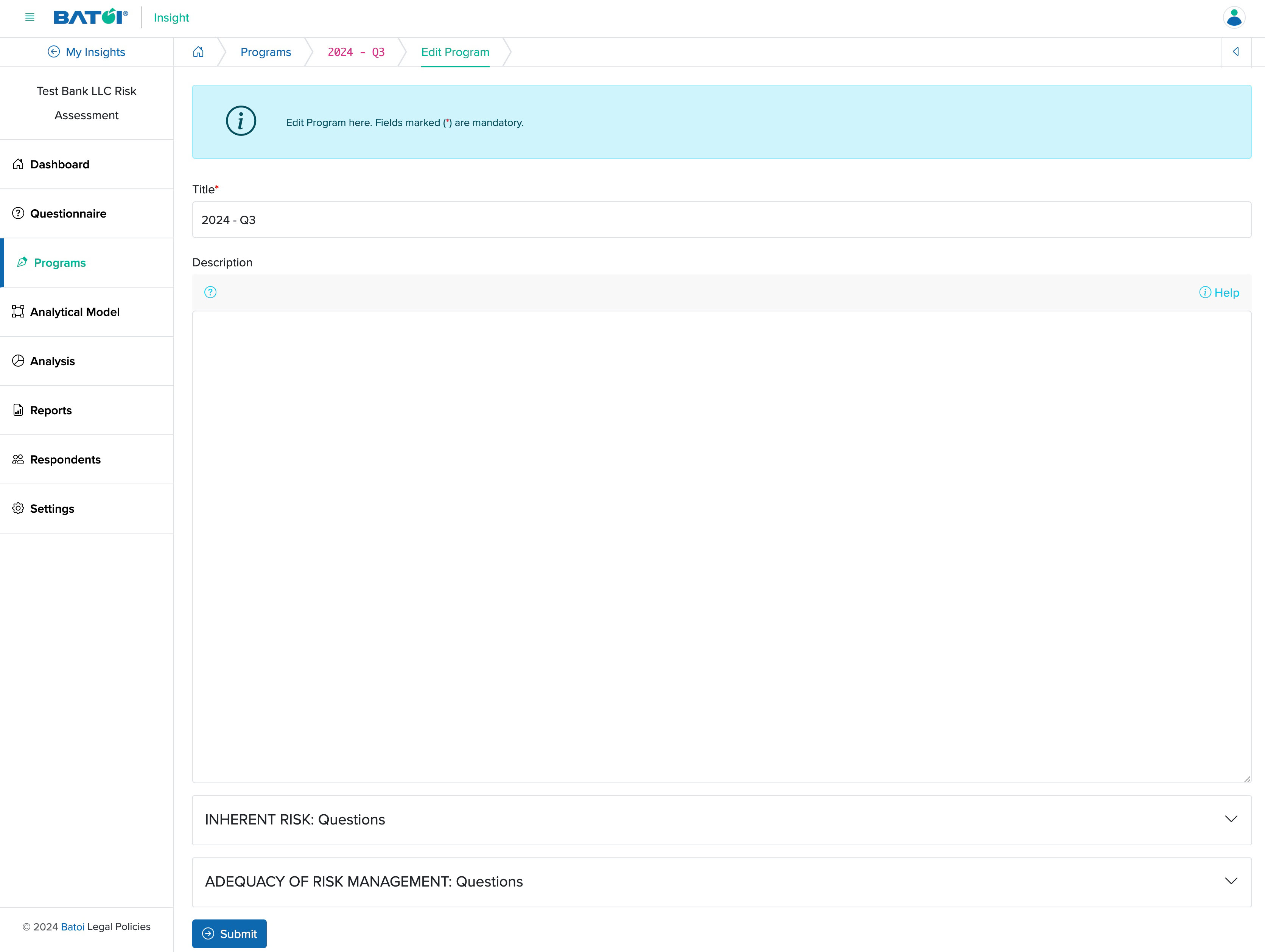 Figure 5: Individual Insight Individual Program Edit Screen