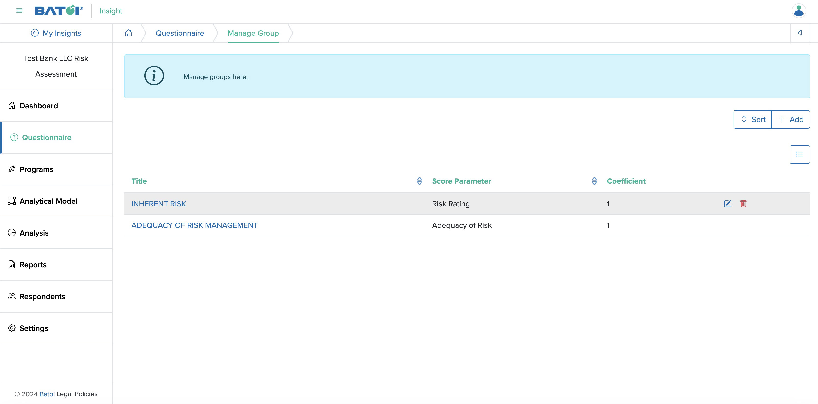 Figure 7: Individual Insight Questionnaire Group Screen