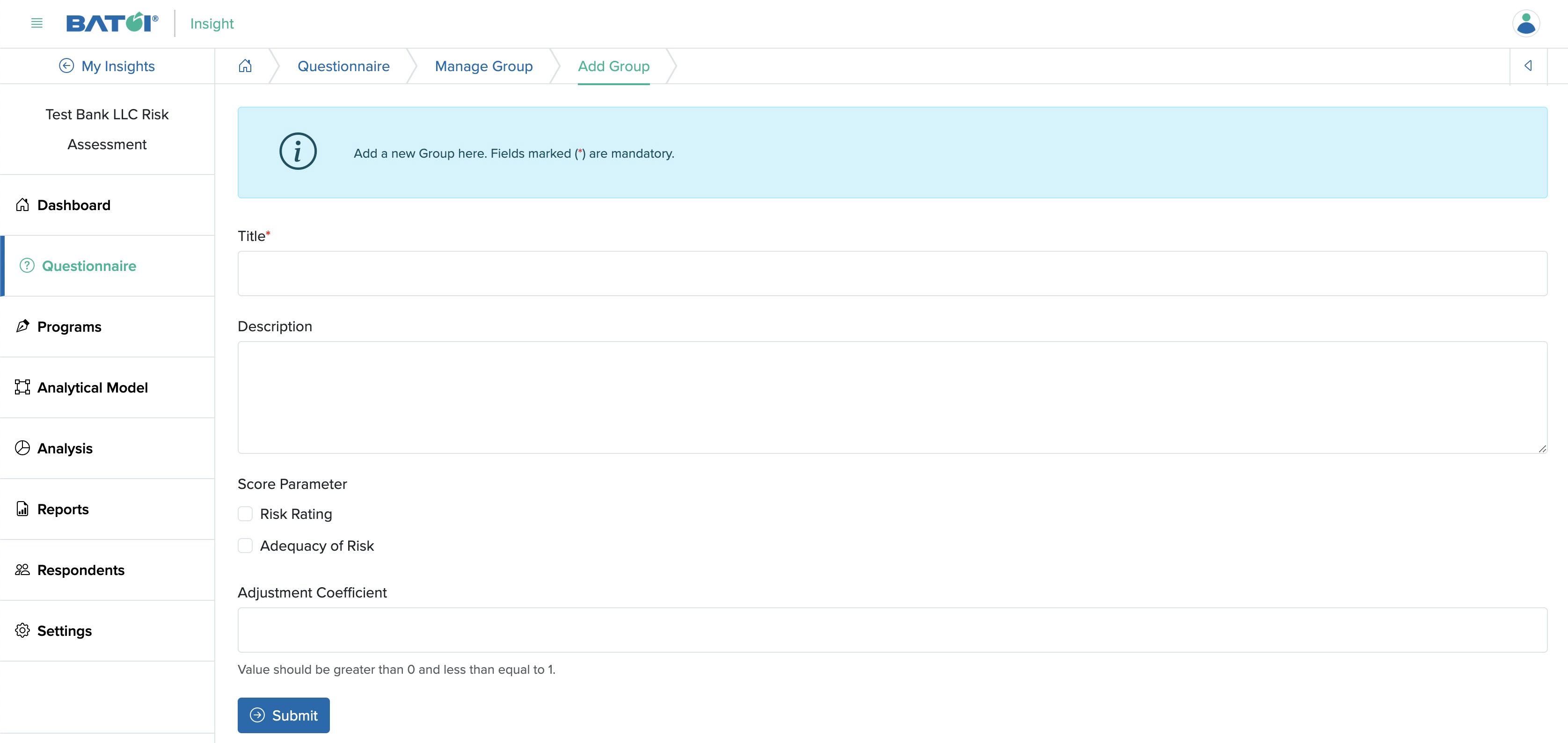 Figure 8: Individual Insight Questionnaire Group Screen