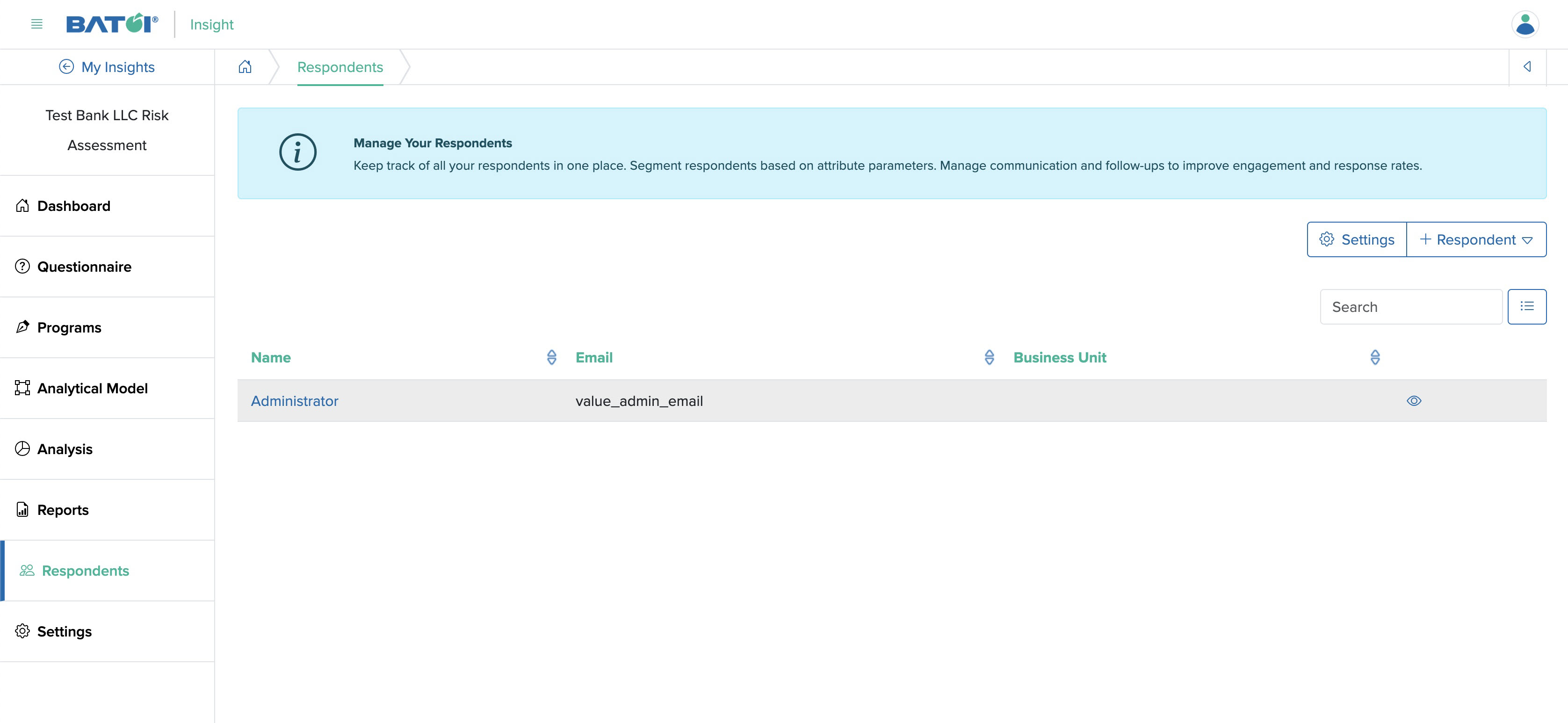 Figure 1: Individual Insight Respondents List Page Screen