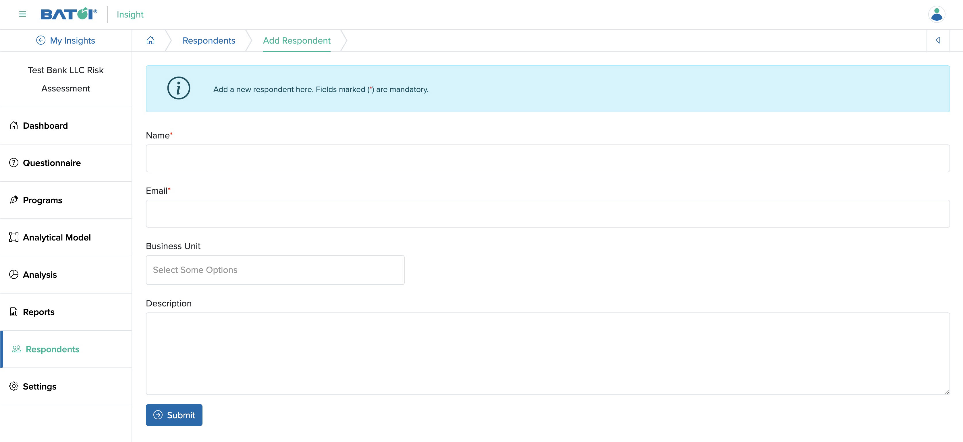 Figure 3: Individual Insight Add Respondents Screen