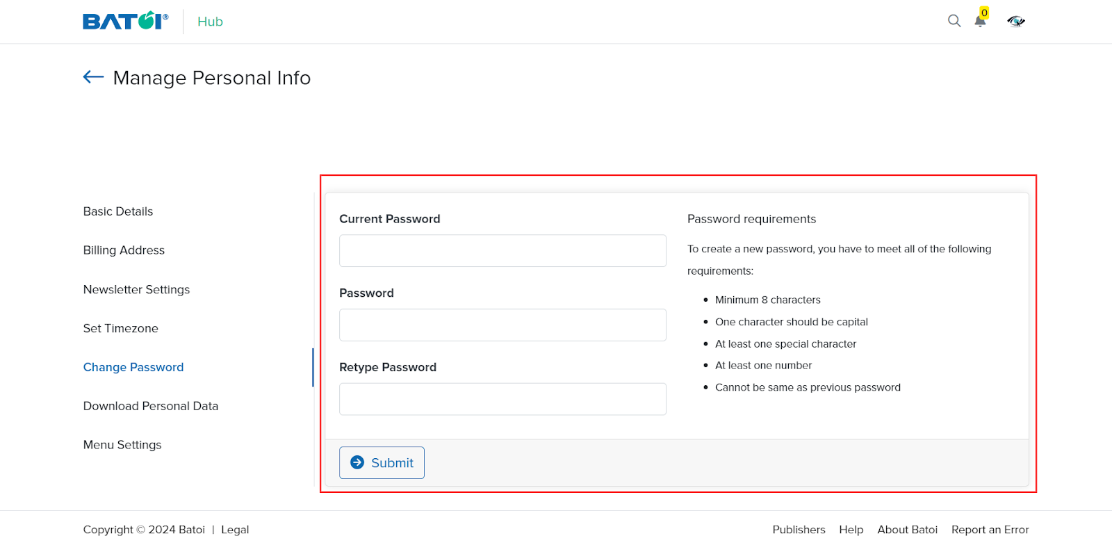 Figure 19: Hub Manage Personal Info Screen