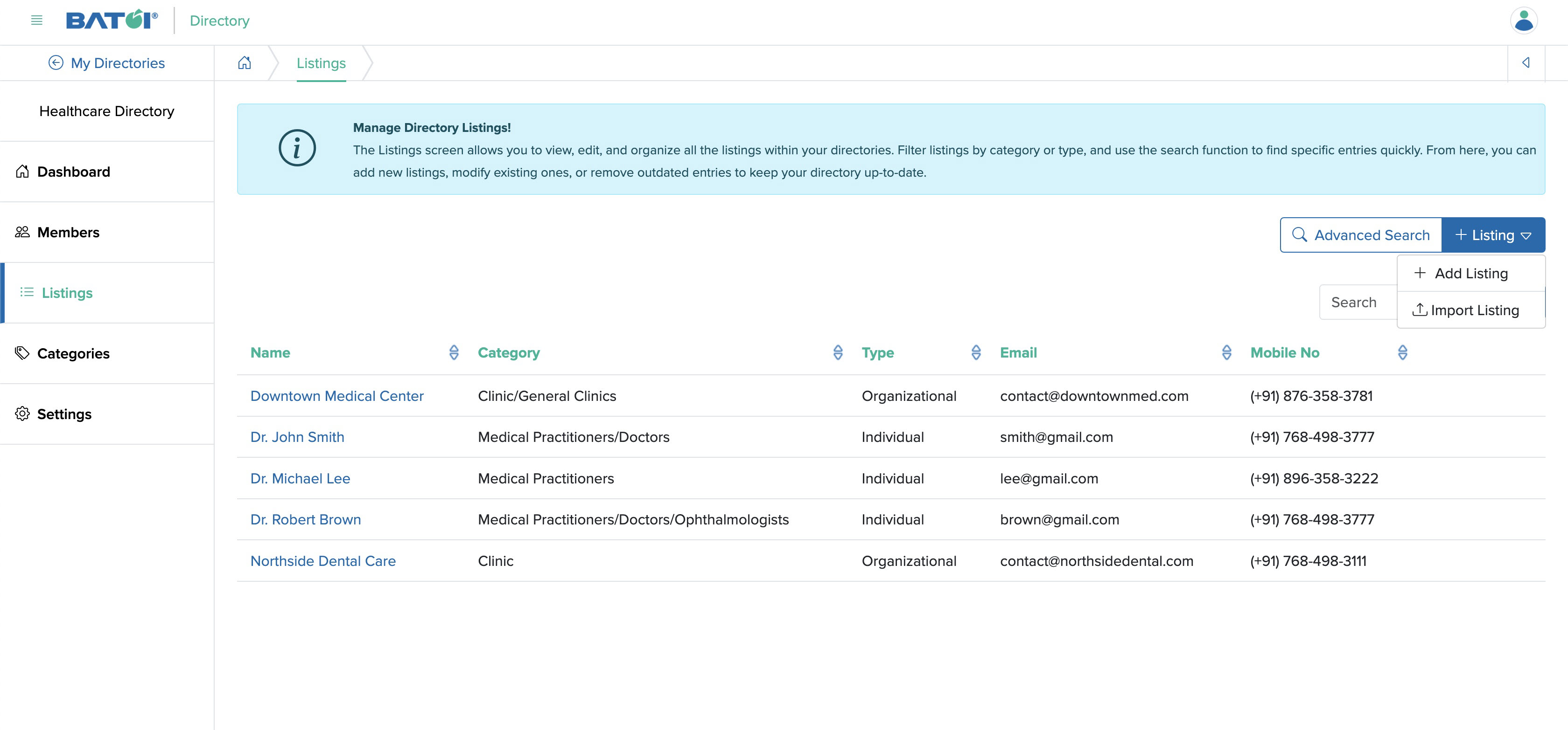 Figure 11: Individual Directory Admin Panel Listing Advanced Search Screen