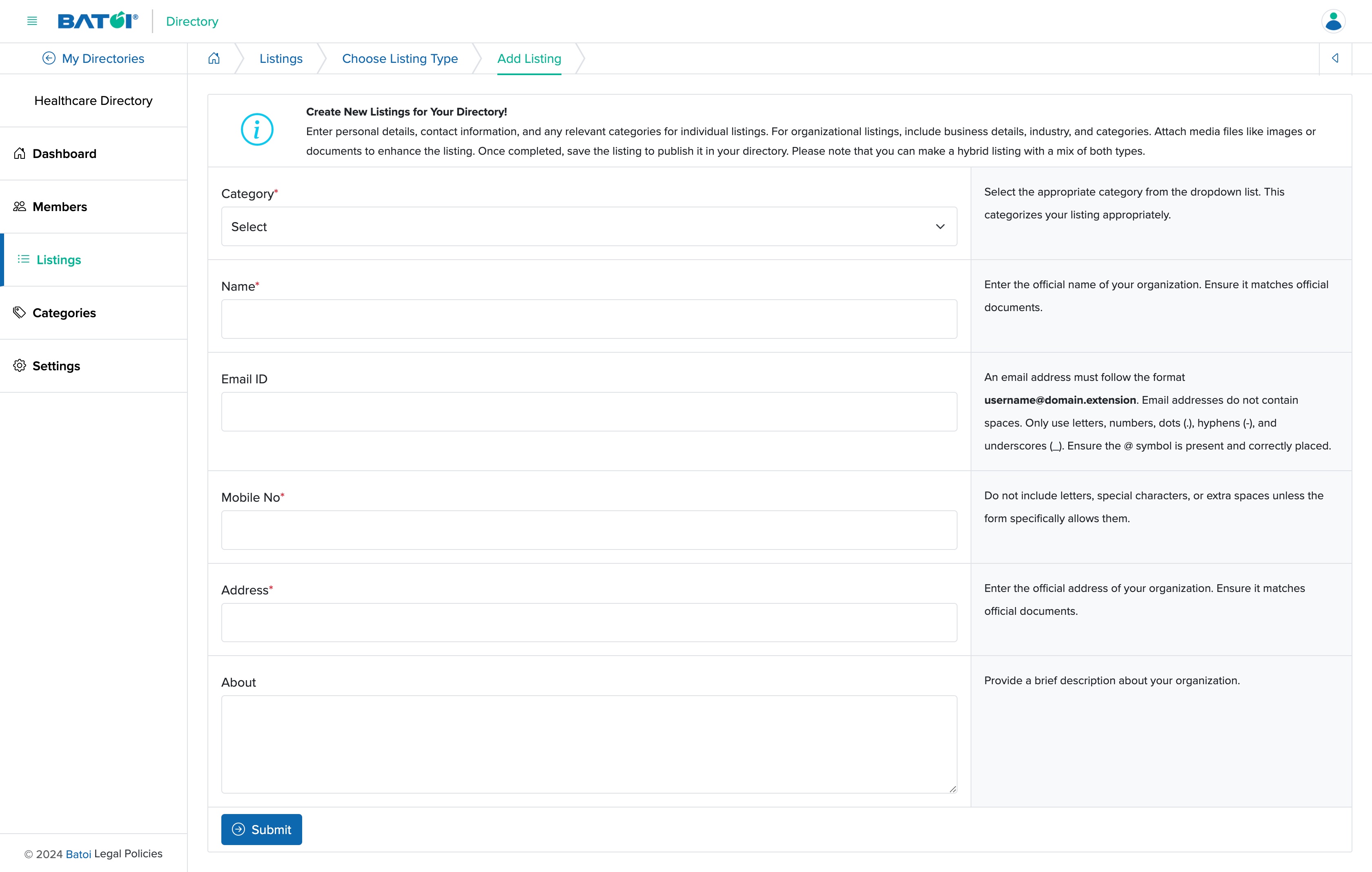 Figure 13: Individual Directory Admin Panel Add Individual Listing Page