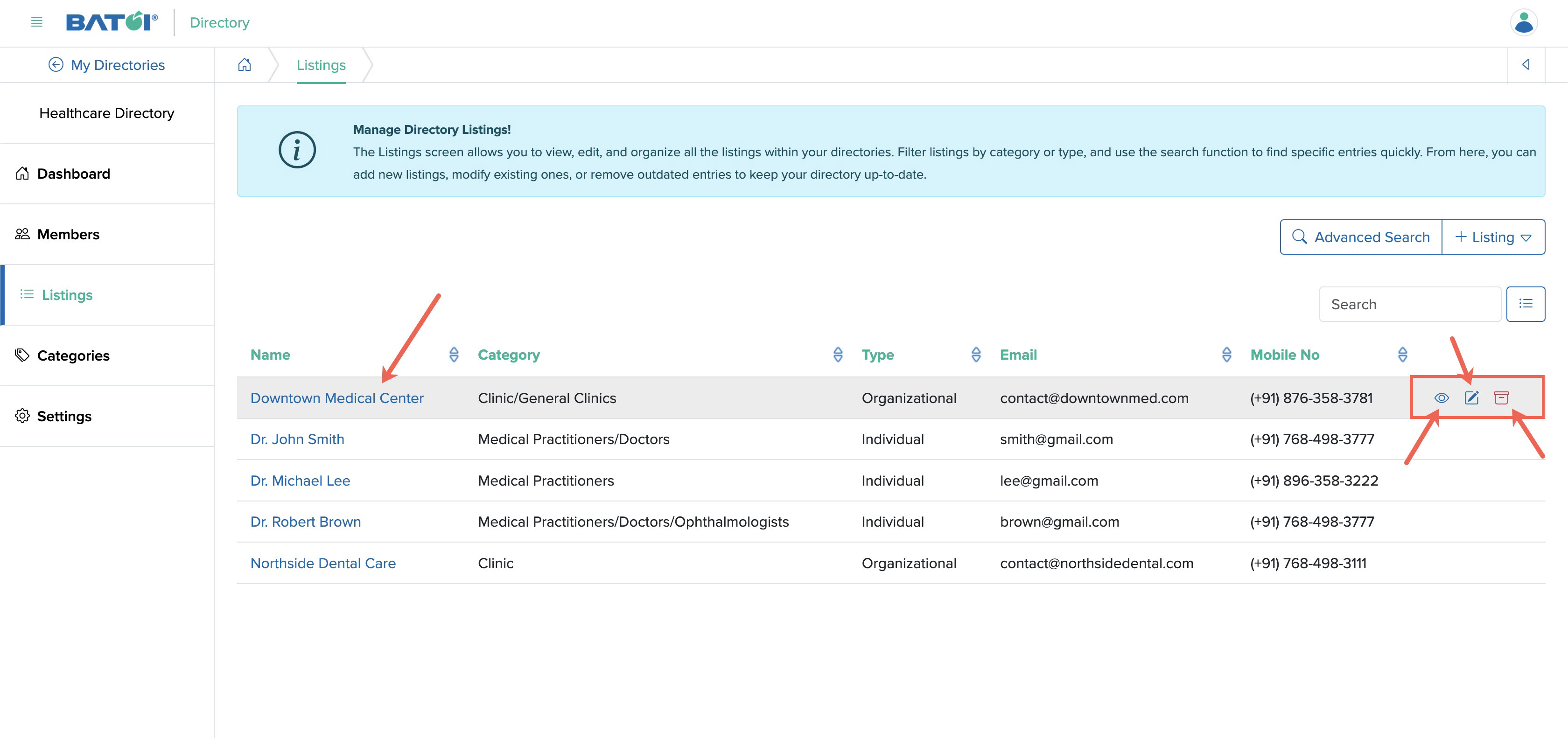 Figure 15: Individual Directory Admin Panel View Listing