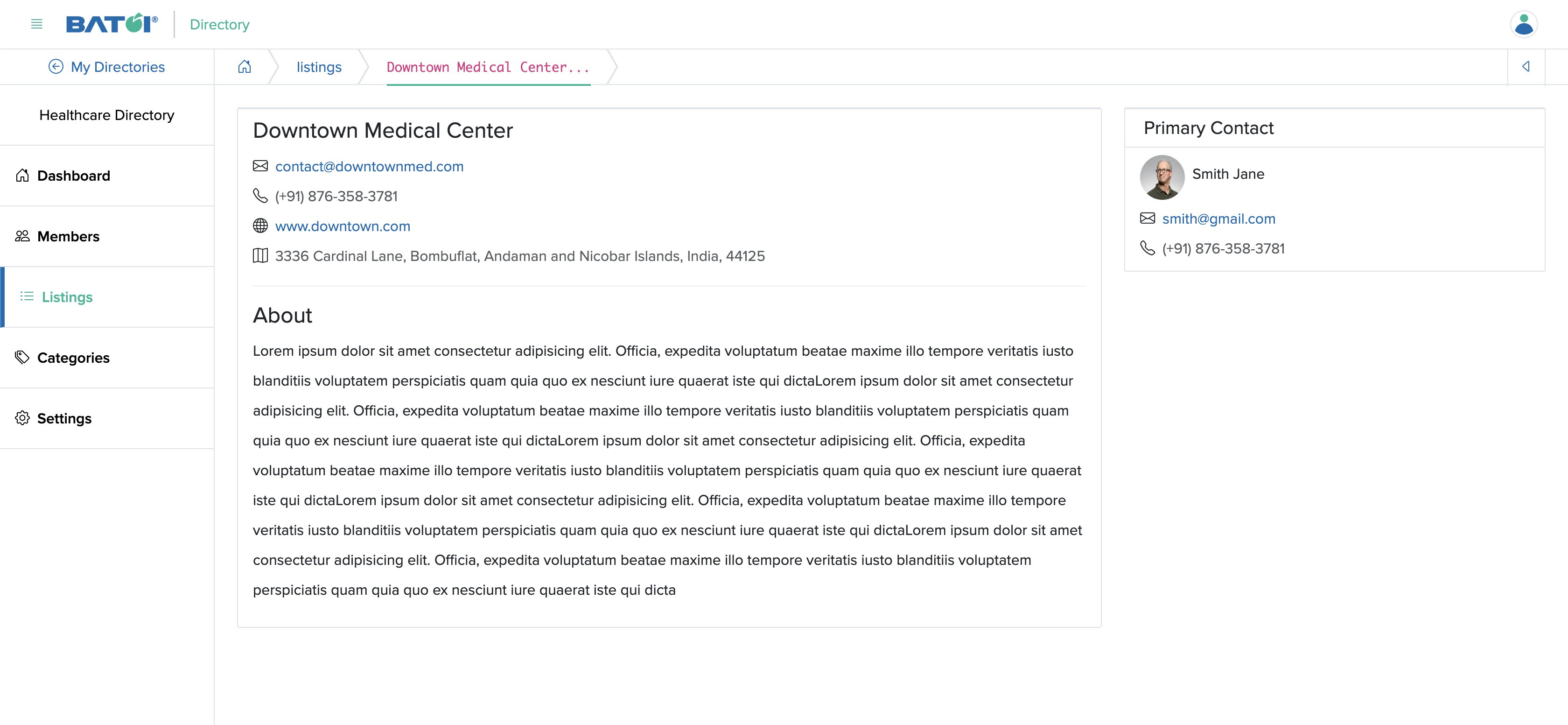 Figure 16: Individual Directory Admin Panel Individual Listing View Page