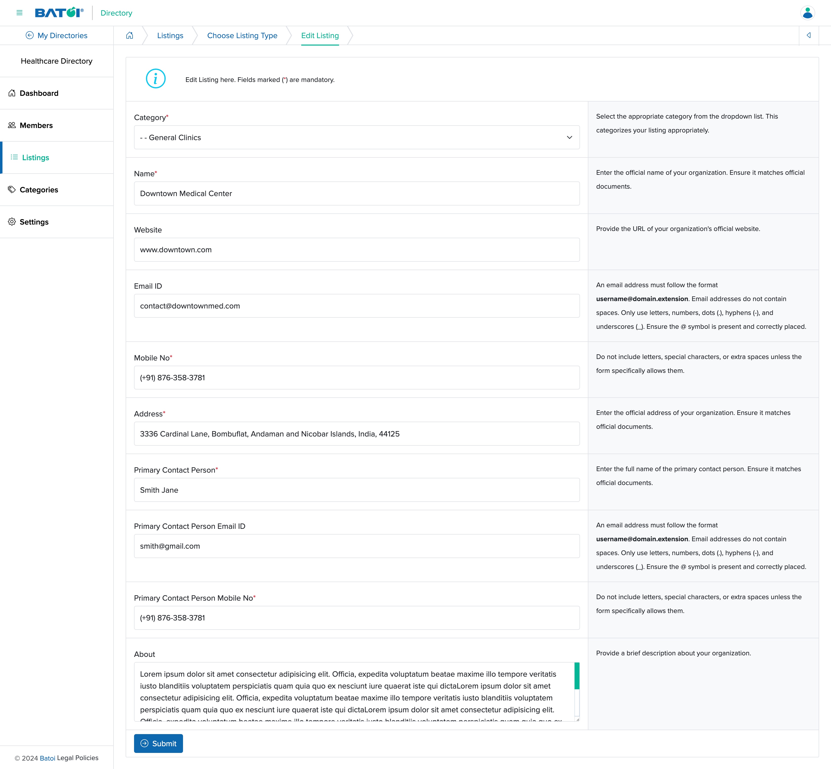 Figure 17: Individual Directory Admin Panel Individual Listing Edit Page