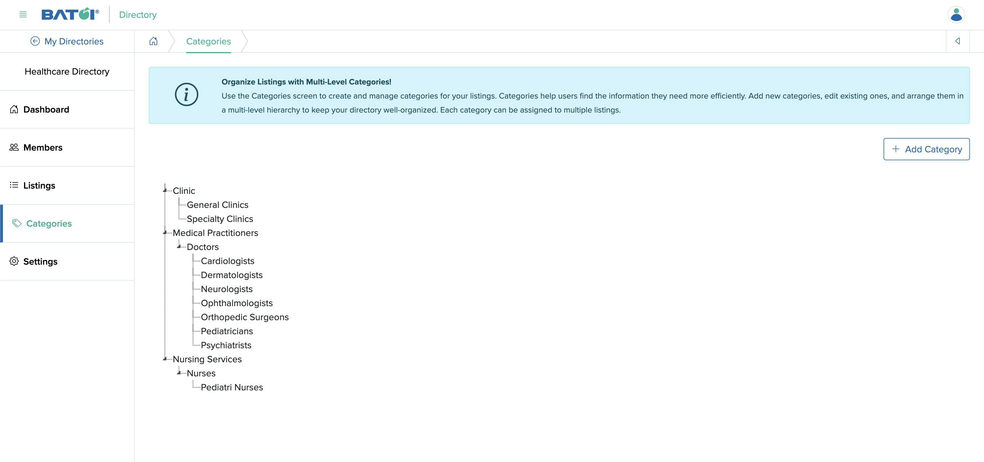 Figure 18: Individual Directory Admin Panel Category List Page