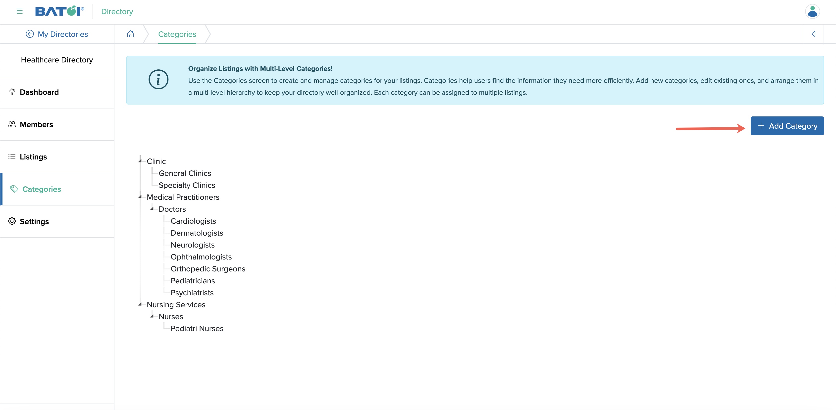 Figure 19: Individual Directory Admin Panel Category List Page