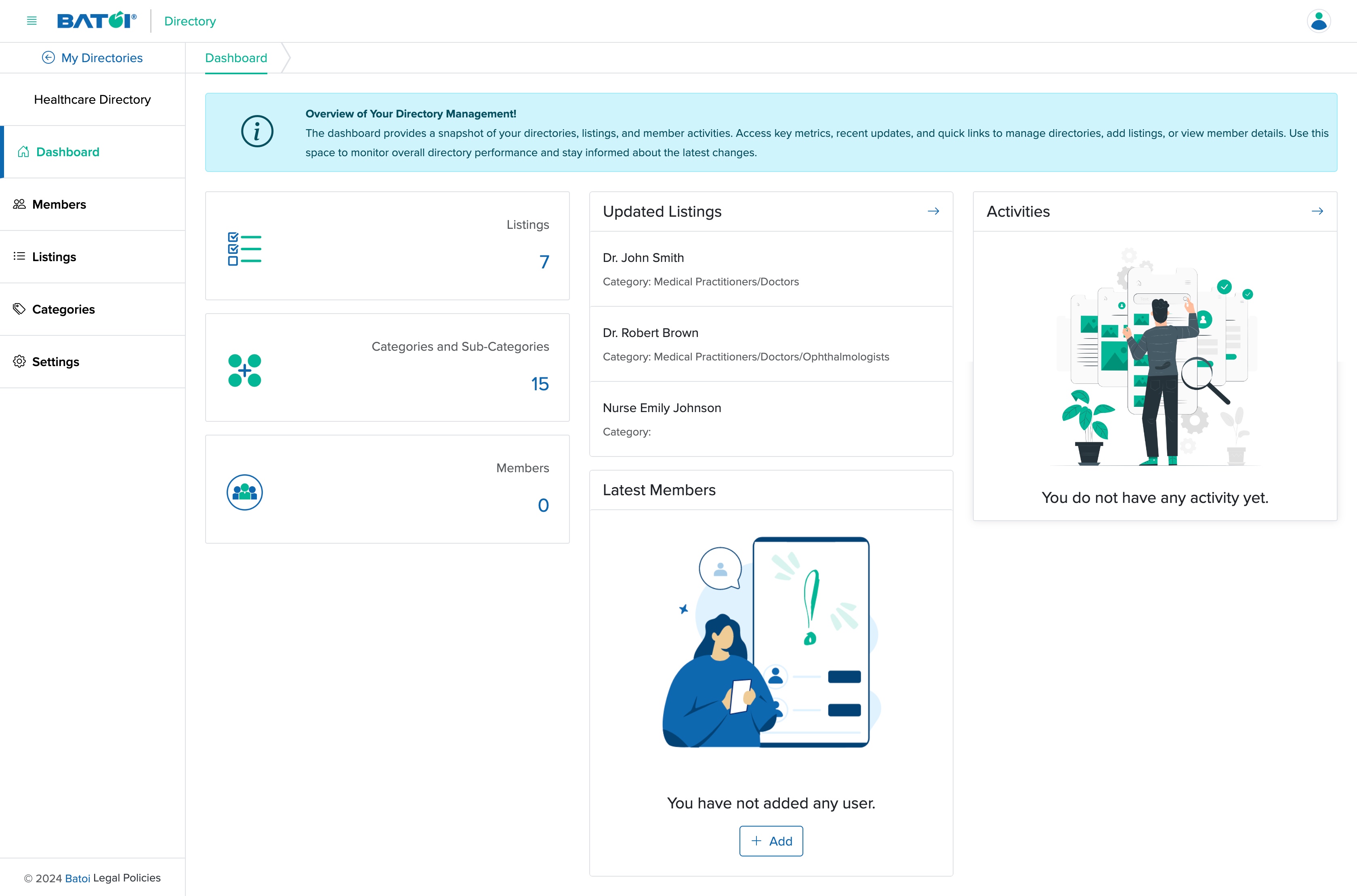 Figure 2: Individual Directory Admin Dashboard Screen