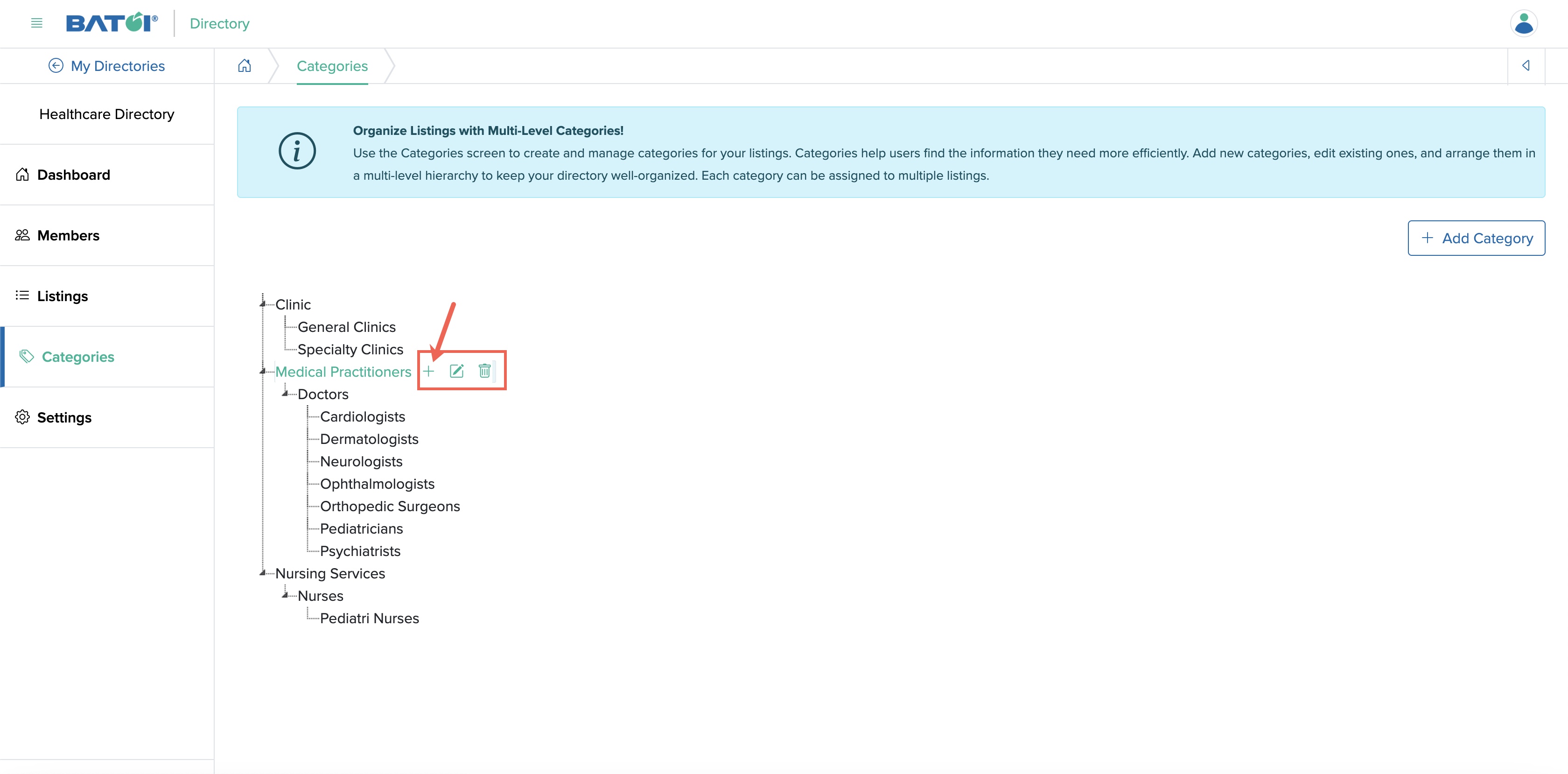 Figure 21: Individual Directory Admin Panel Add Subcategory Option Screen