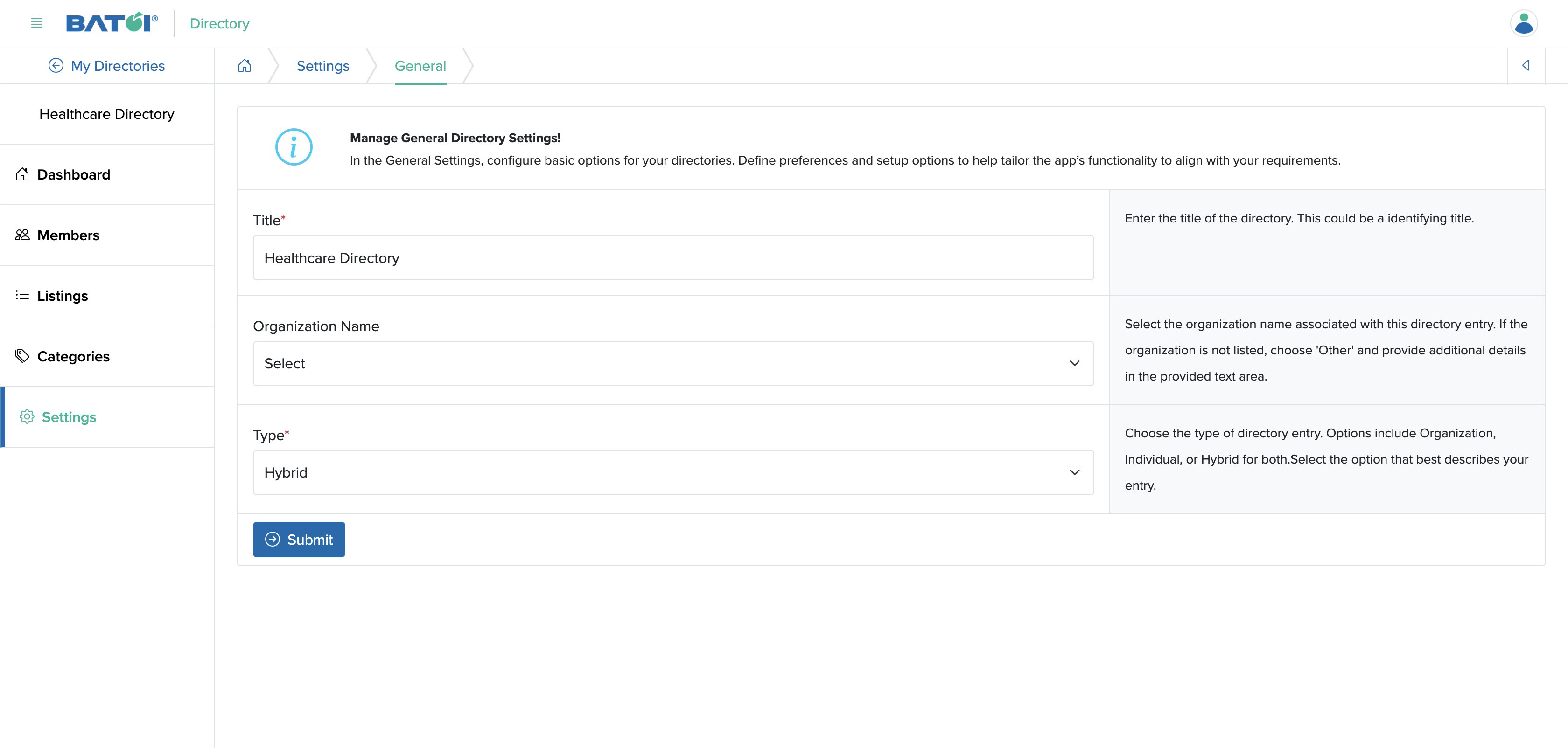 Figure 27: Individual Directory Admin Panel General Setting Page