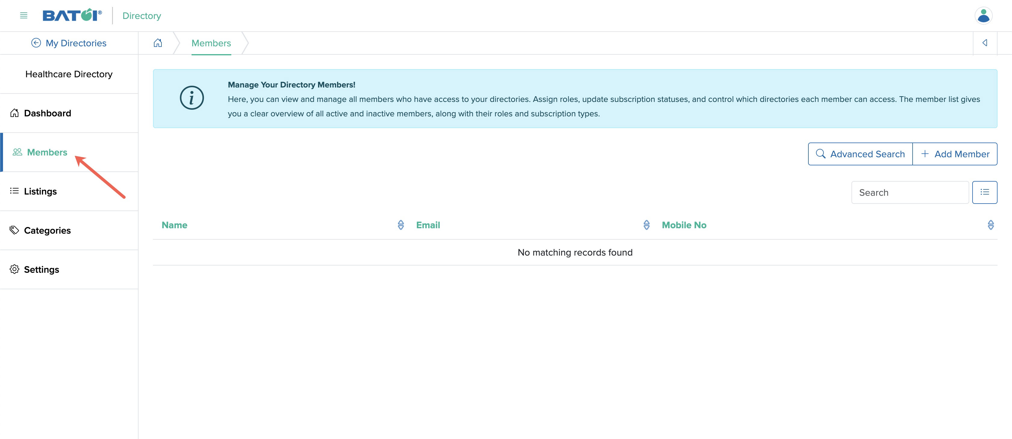 Figure 5: Individual Directory Admin Panel Member List Screen