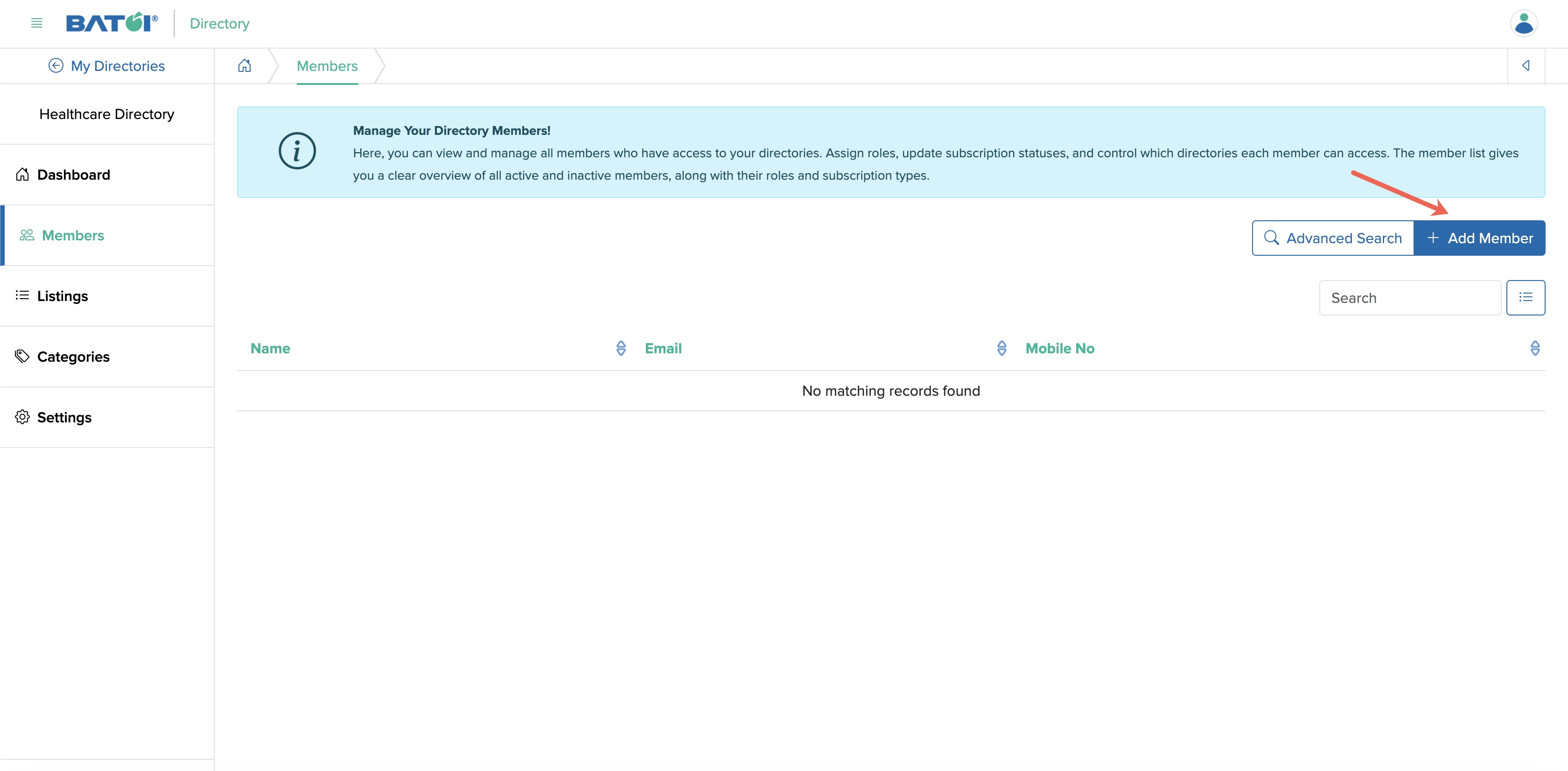 Figure 7: Individual Directory Admin Panel Member Dashboard Screen