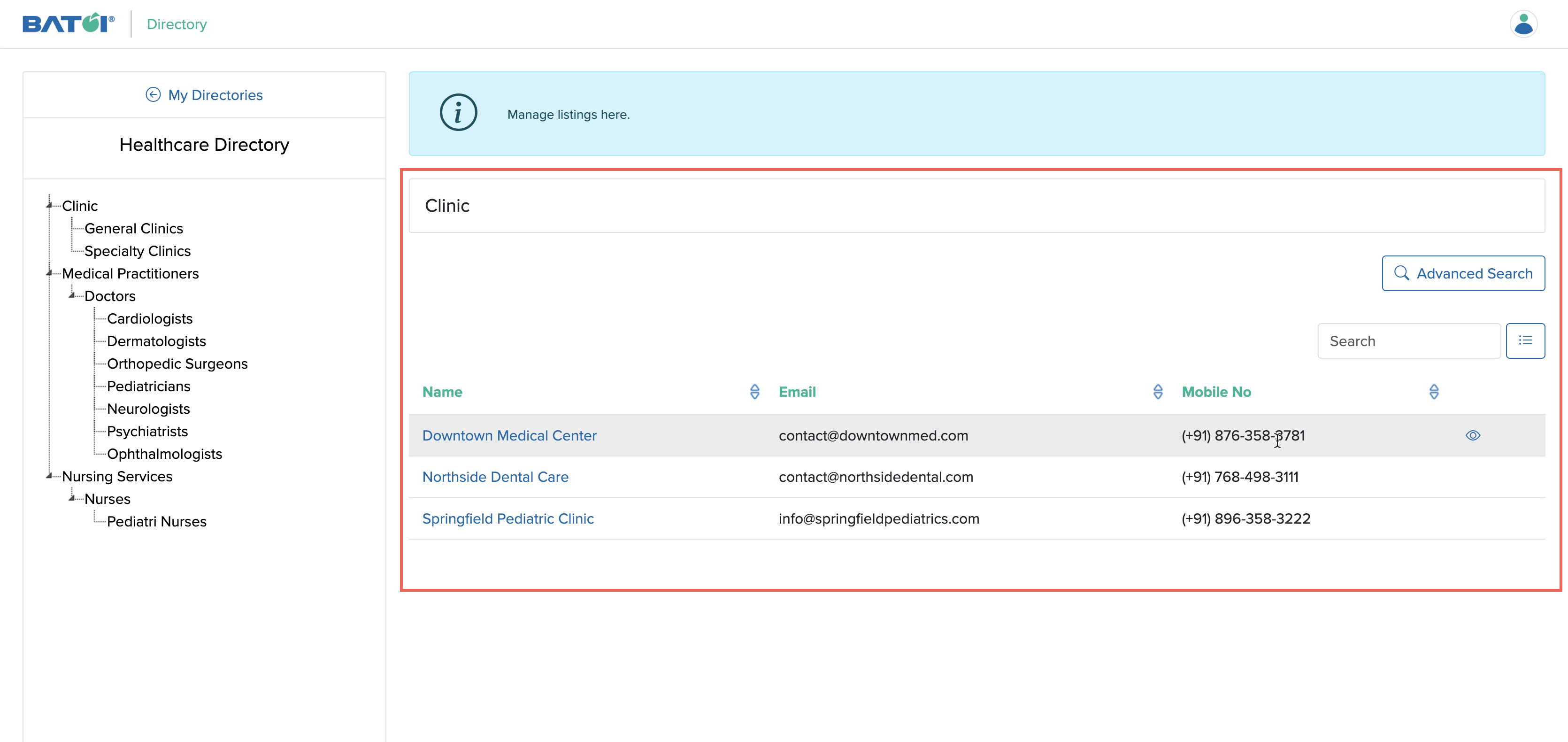 Figure 4: Individual Directory Member Dashboard Listing Section