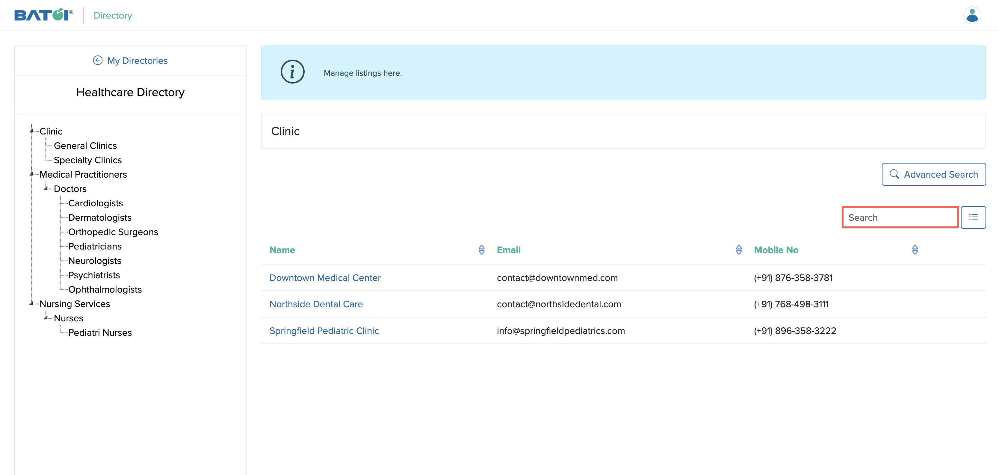 Figure 5: Individual Directory Member Dashboard Search Listing