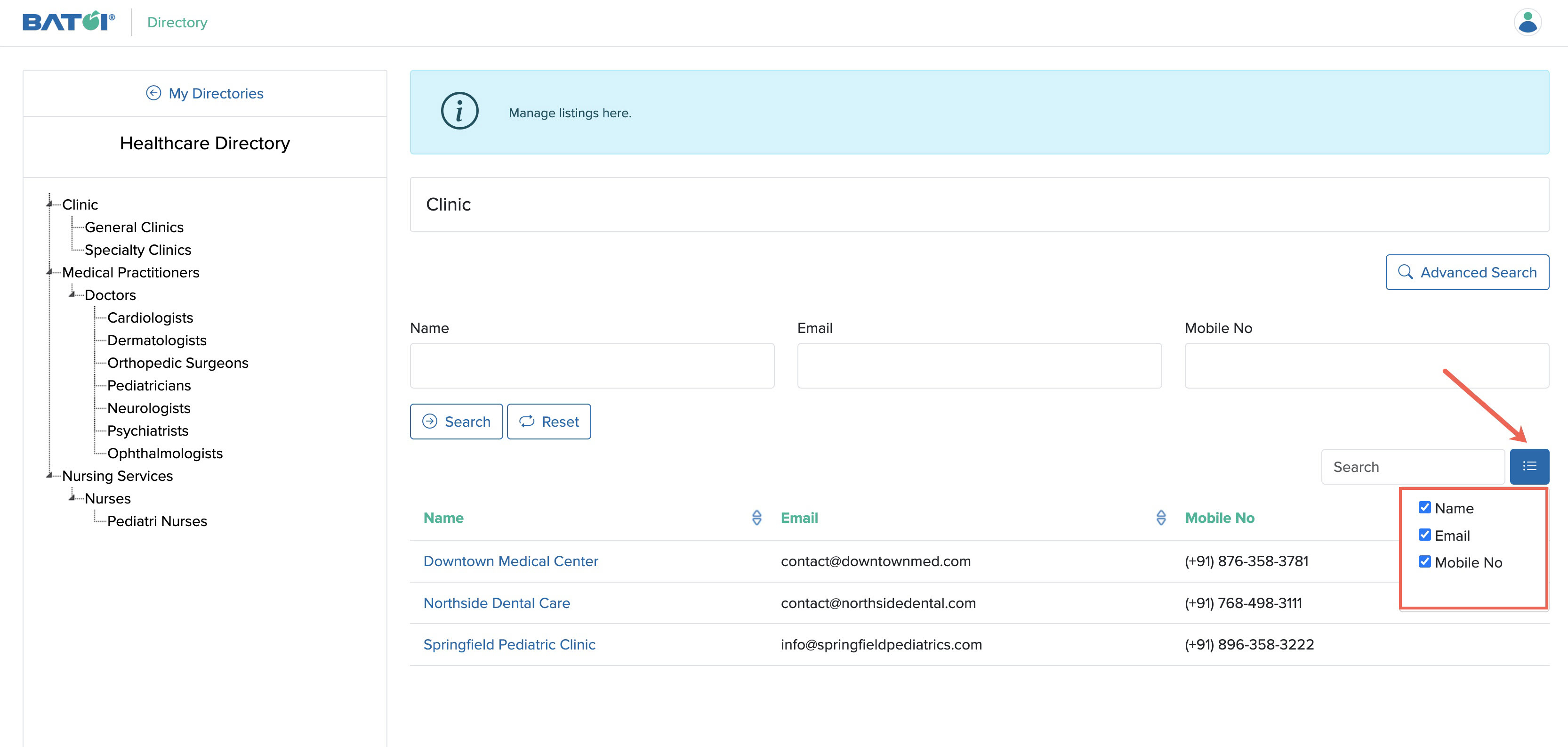 Figure 6: Individual Directory Member Dashboard Filter Table Columns Search