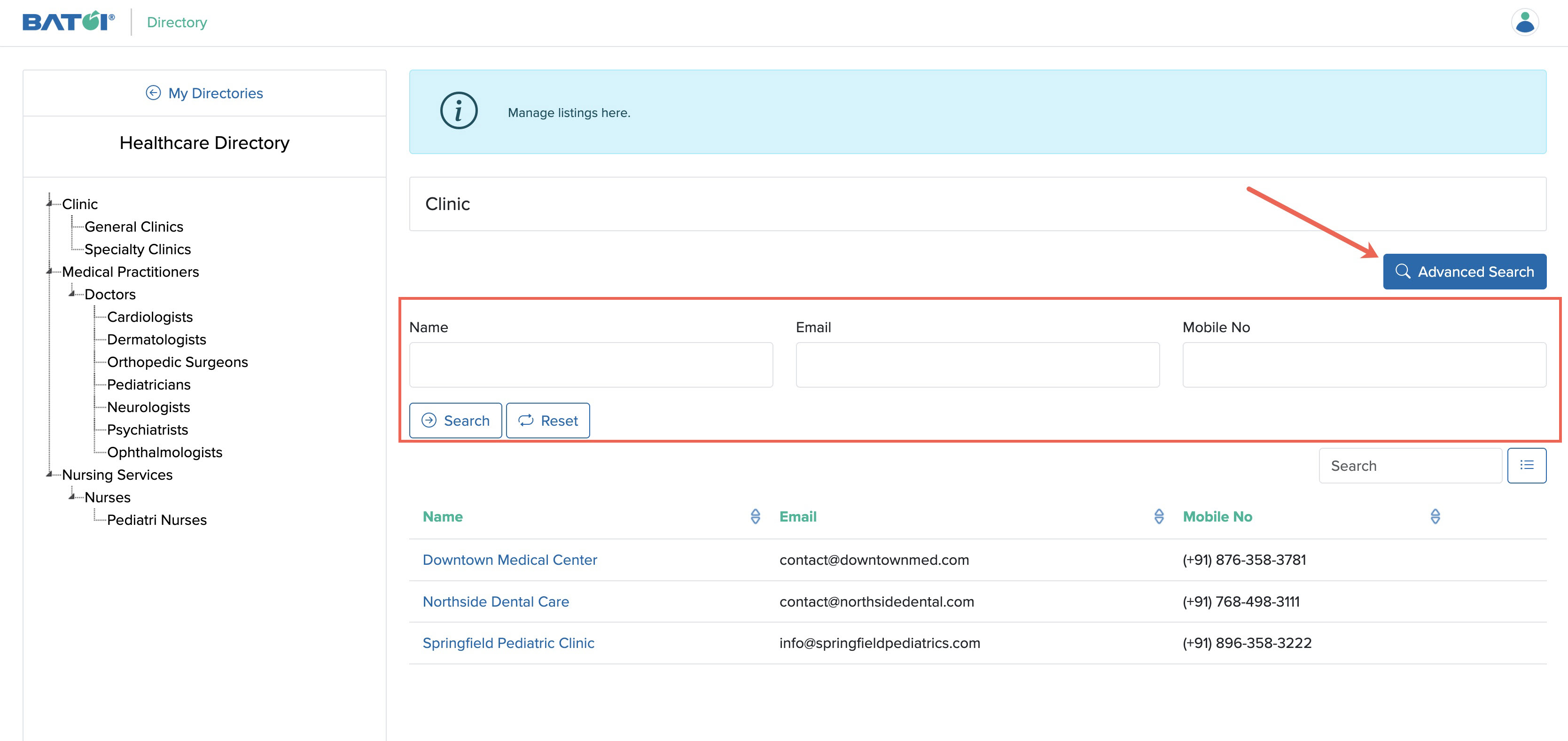 Figure 7: Individual Directory Member Dashboard Filter Table Columns Search