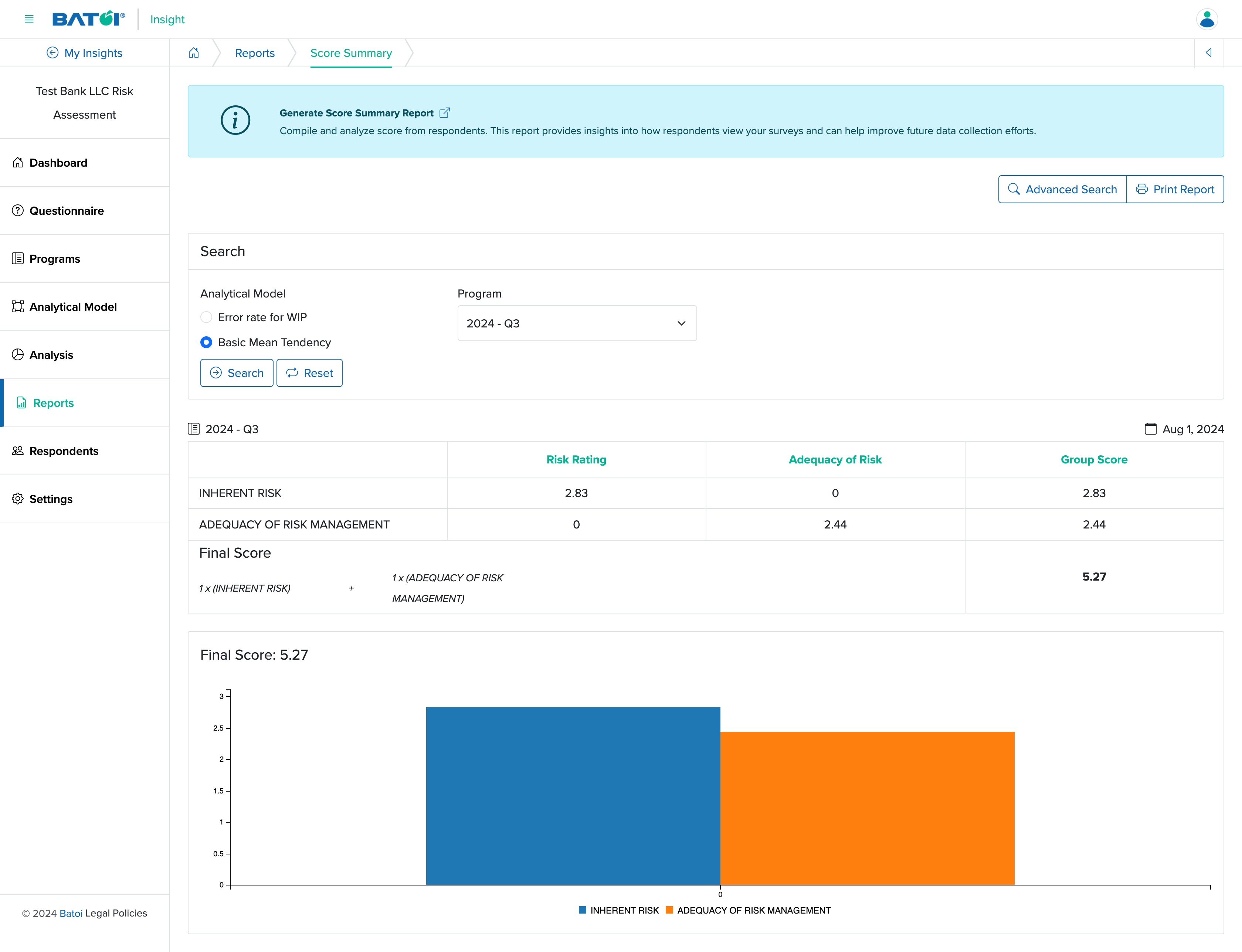 Figure 4: Individual Insight Score Summary Report Details Screen