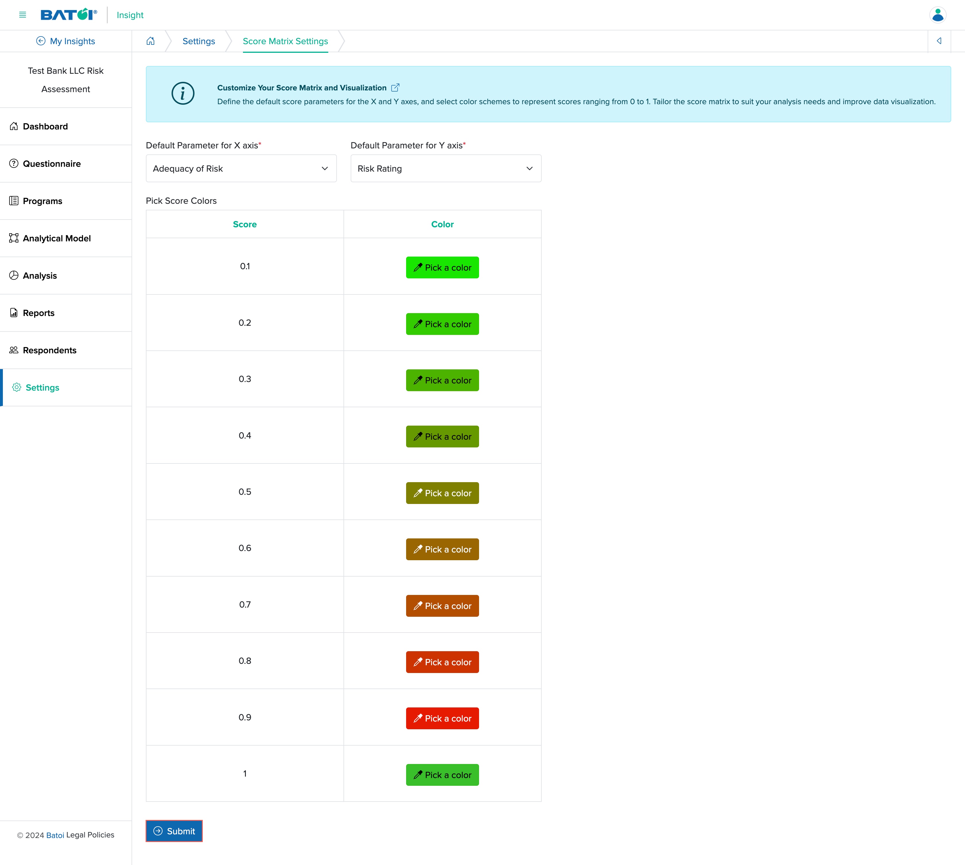 Figure 17: Individual Insight Setting Screen