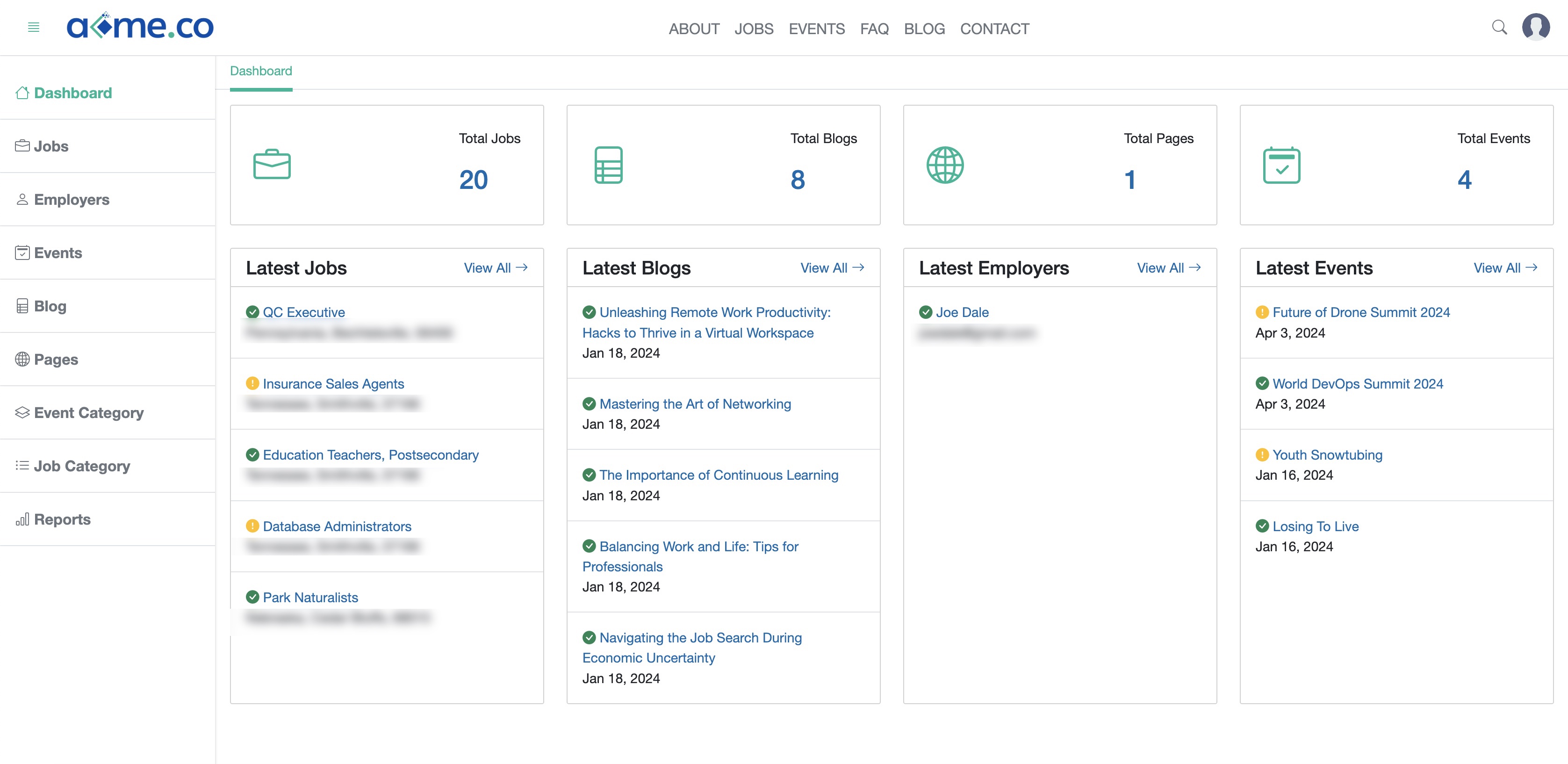 Figure 3: WFC Admin Portal Dashboard Screen