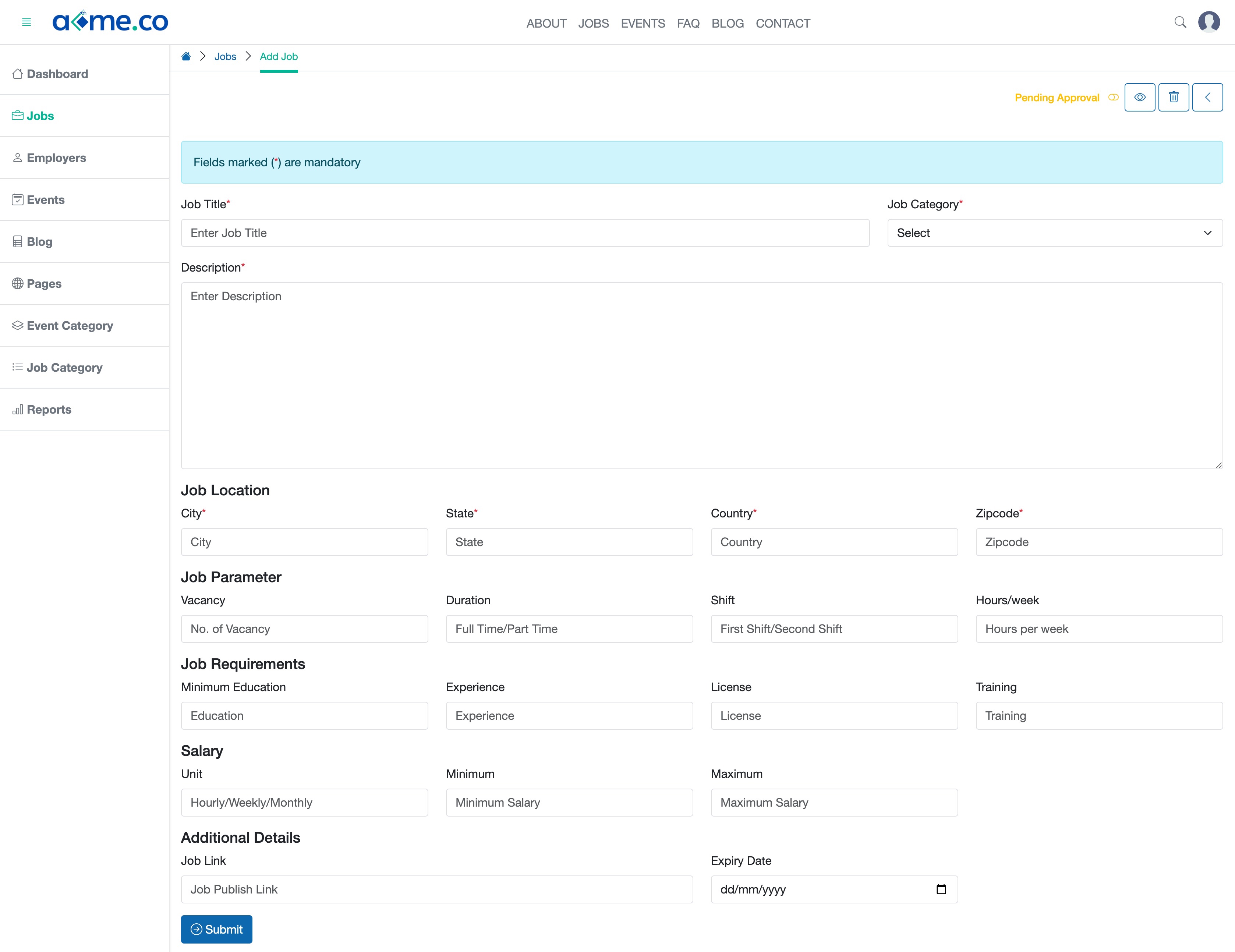 Figure 4: WFC Admin Portal Add Job Page