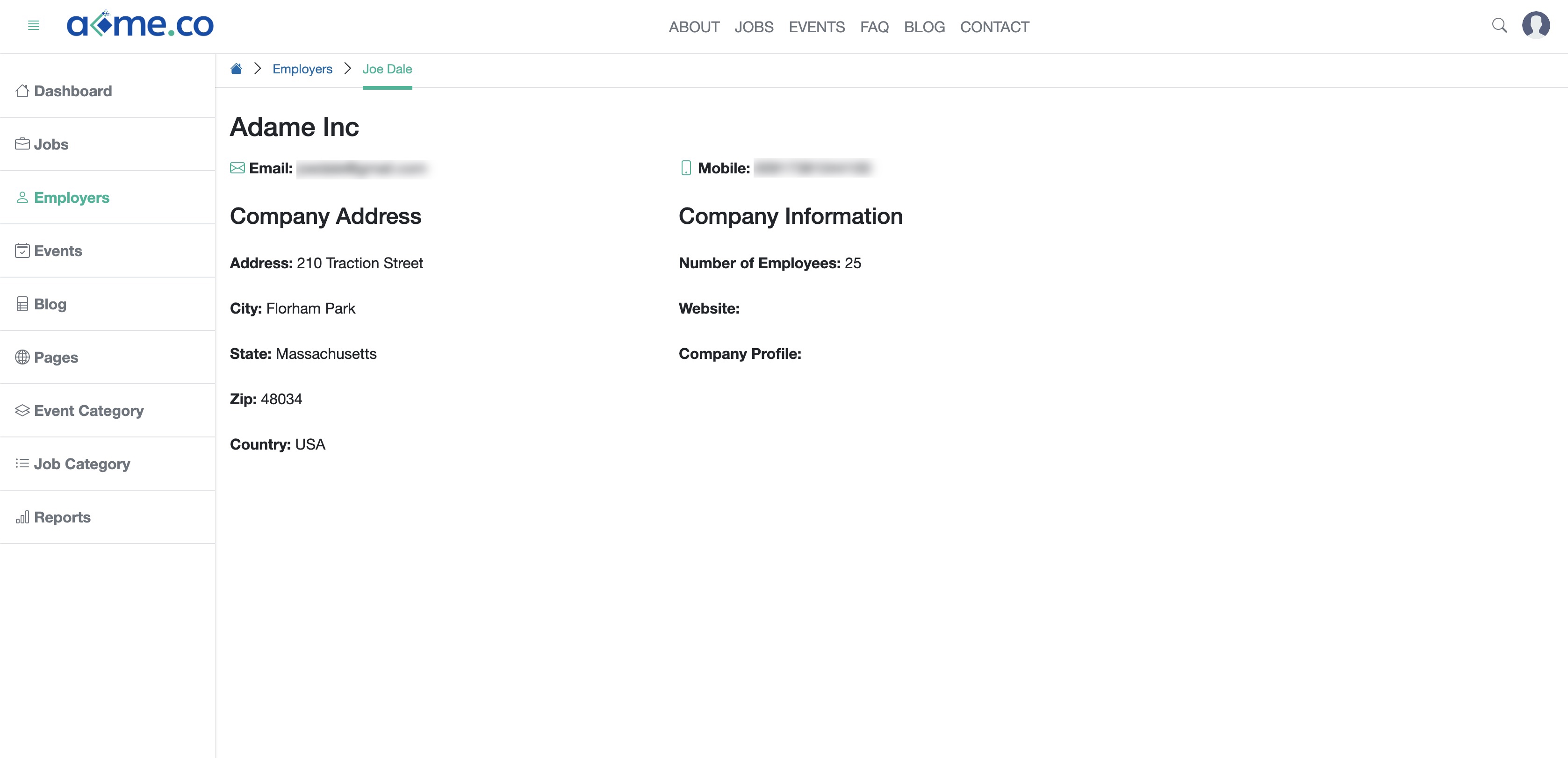 Figure 2: WFC Admin Portal Individual Employer Detail Page