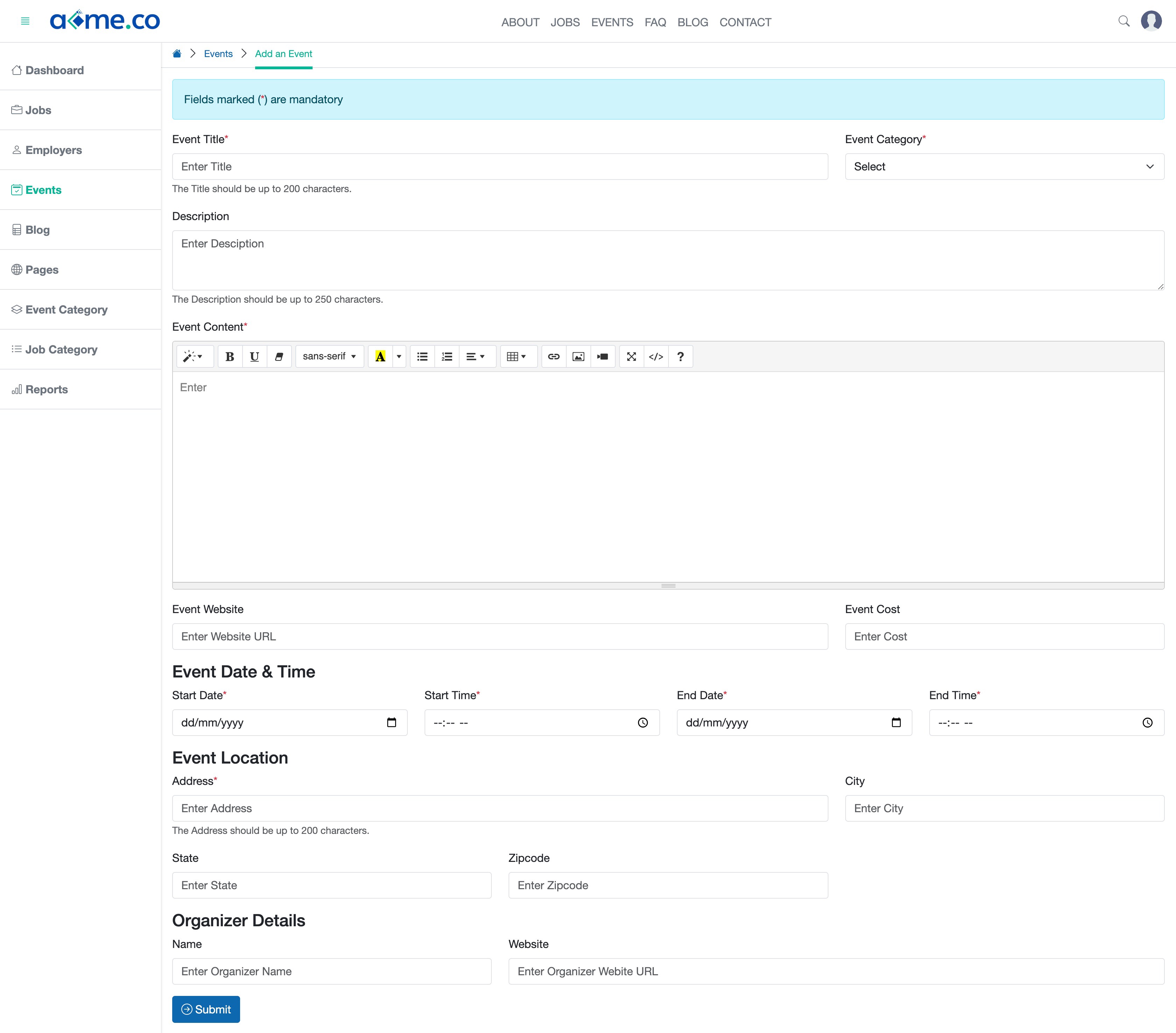 Figure 2: Connecttomorris Admin Portal Event Add Page