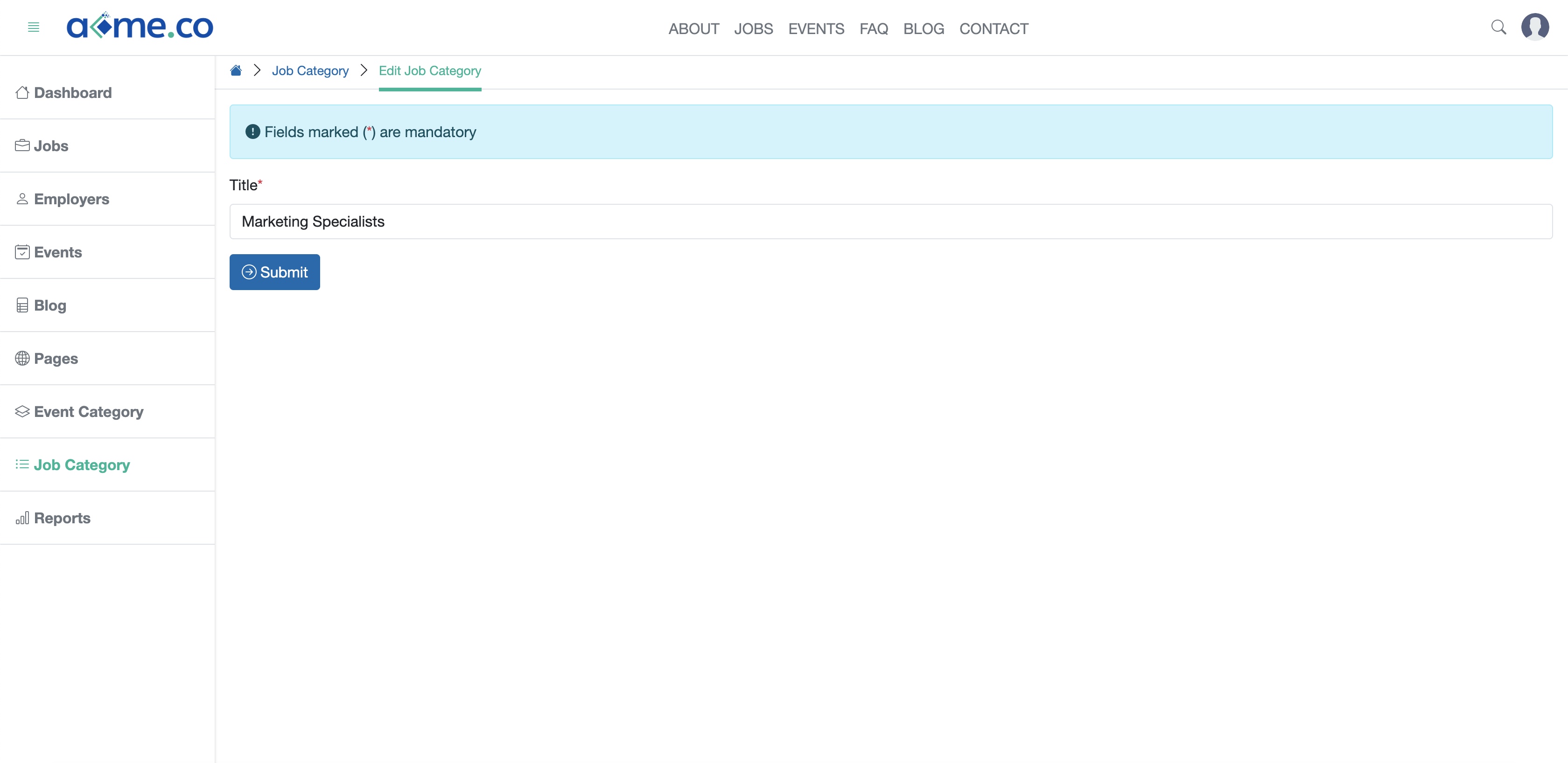 Figure 3: Connecttomorris Admin Portal Edit Job Category Page