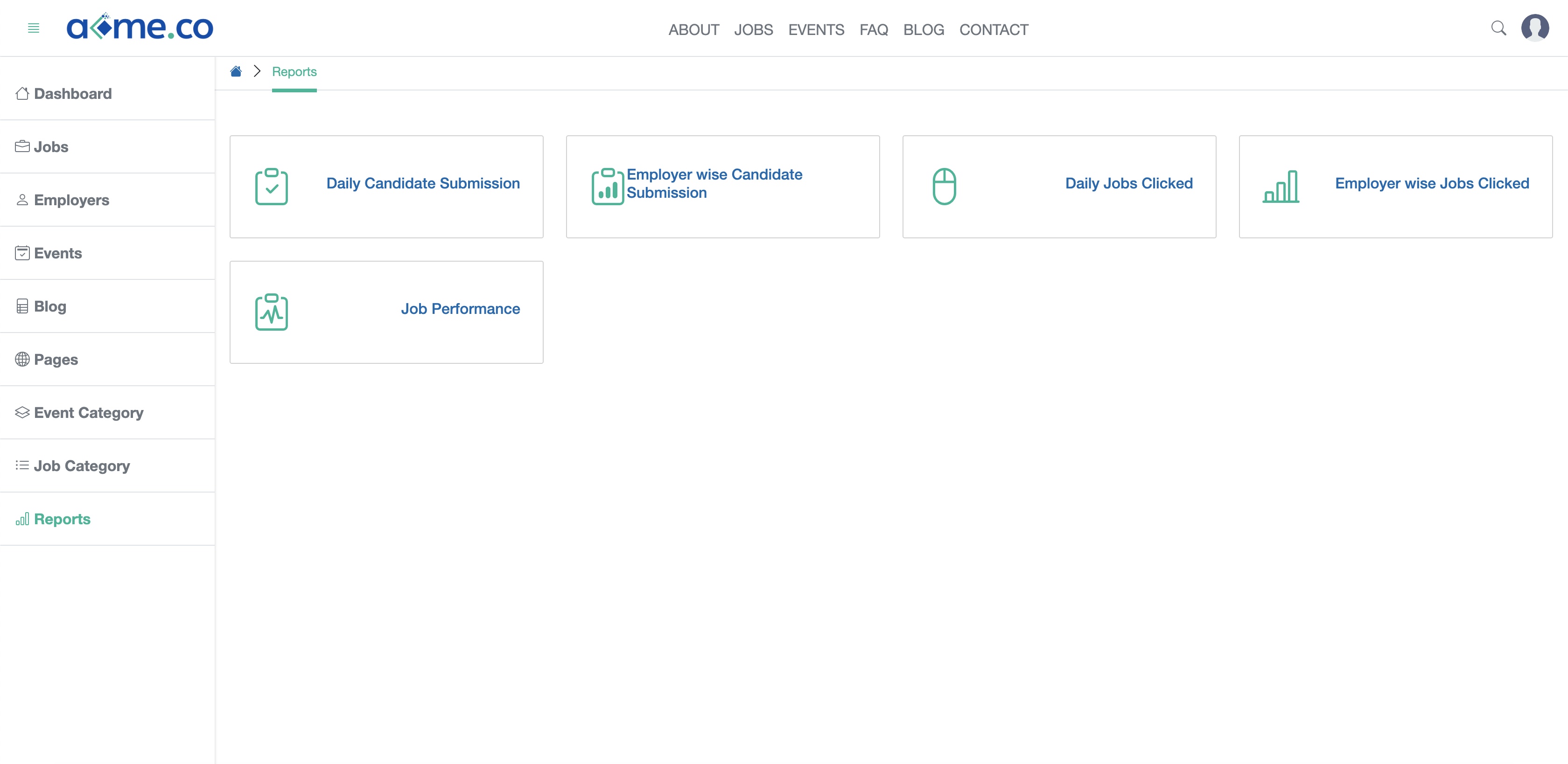 Figure 1: WFC Admin Portal Reports List Page