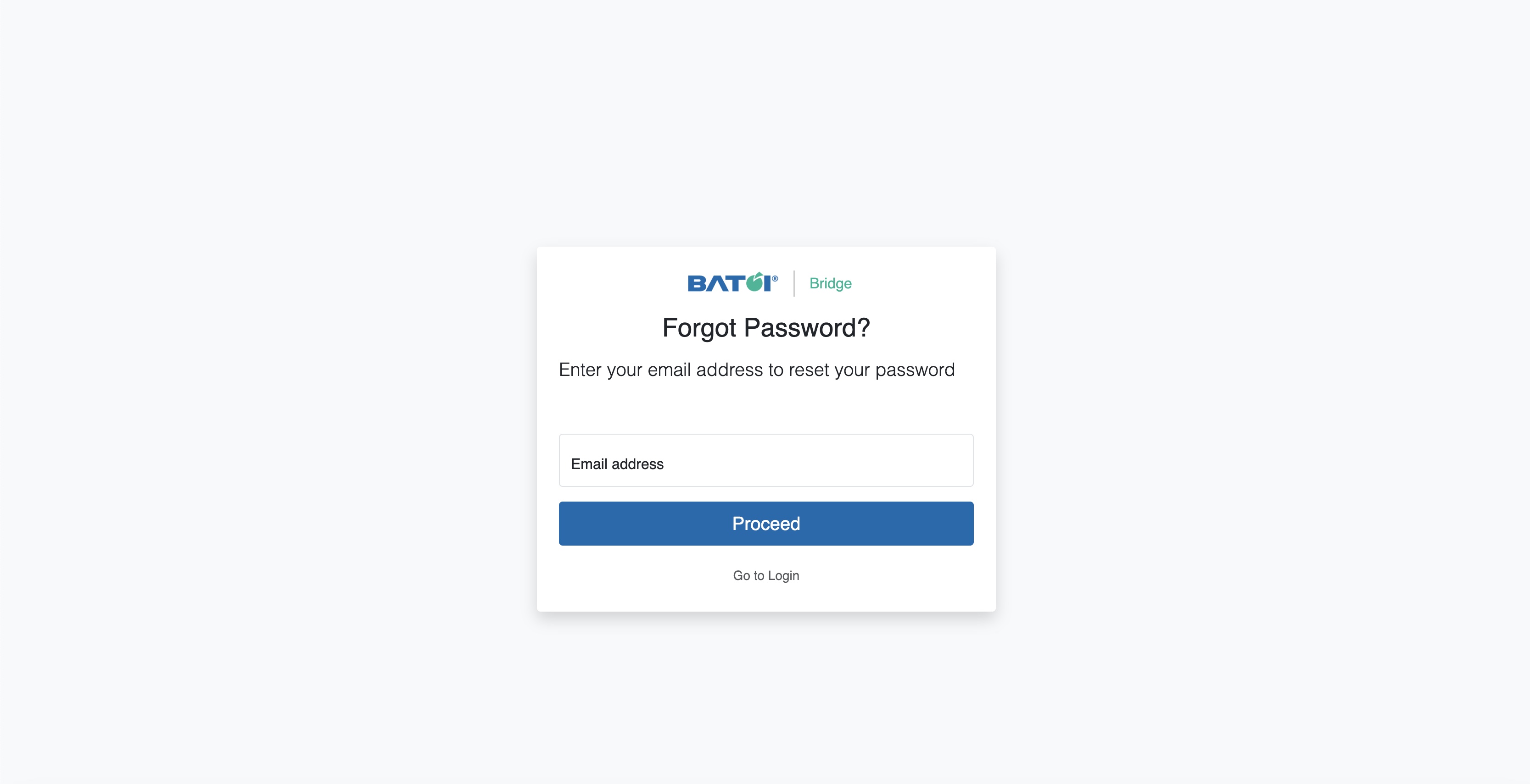 Figure 3: Bridge Manager Portal Forgot Password Screen