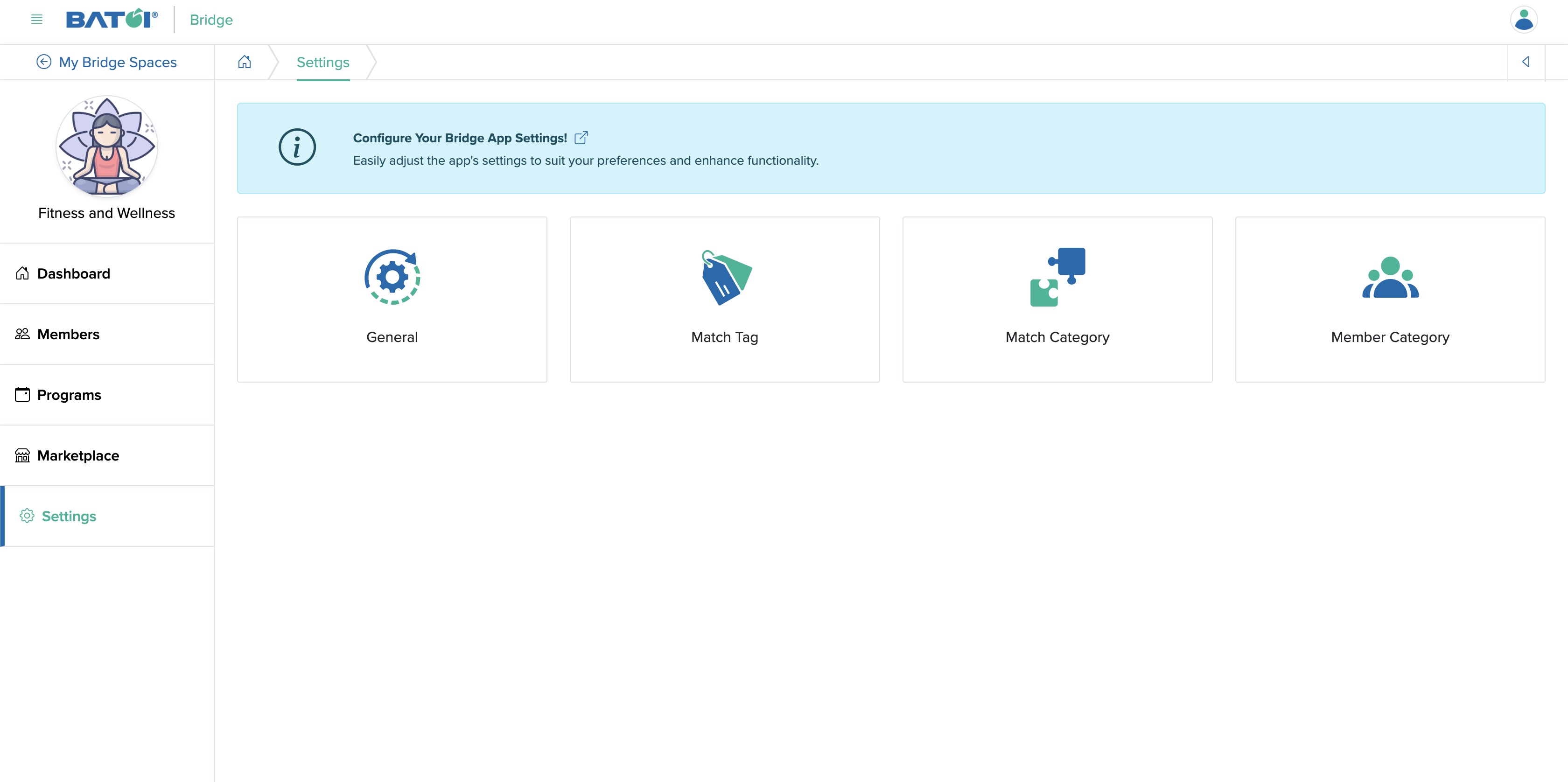 Figure 2: Individual Bridge Manager Control Panel Settings Screen