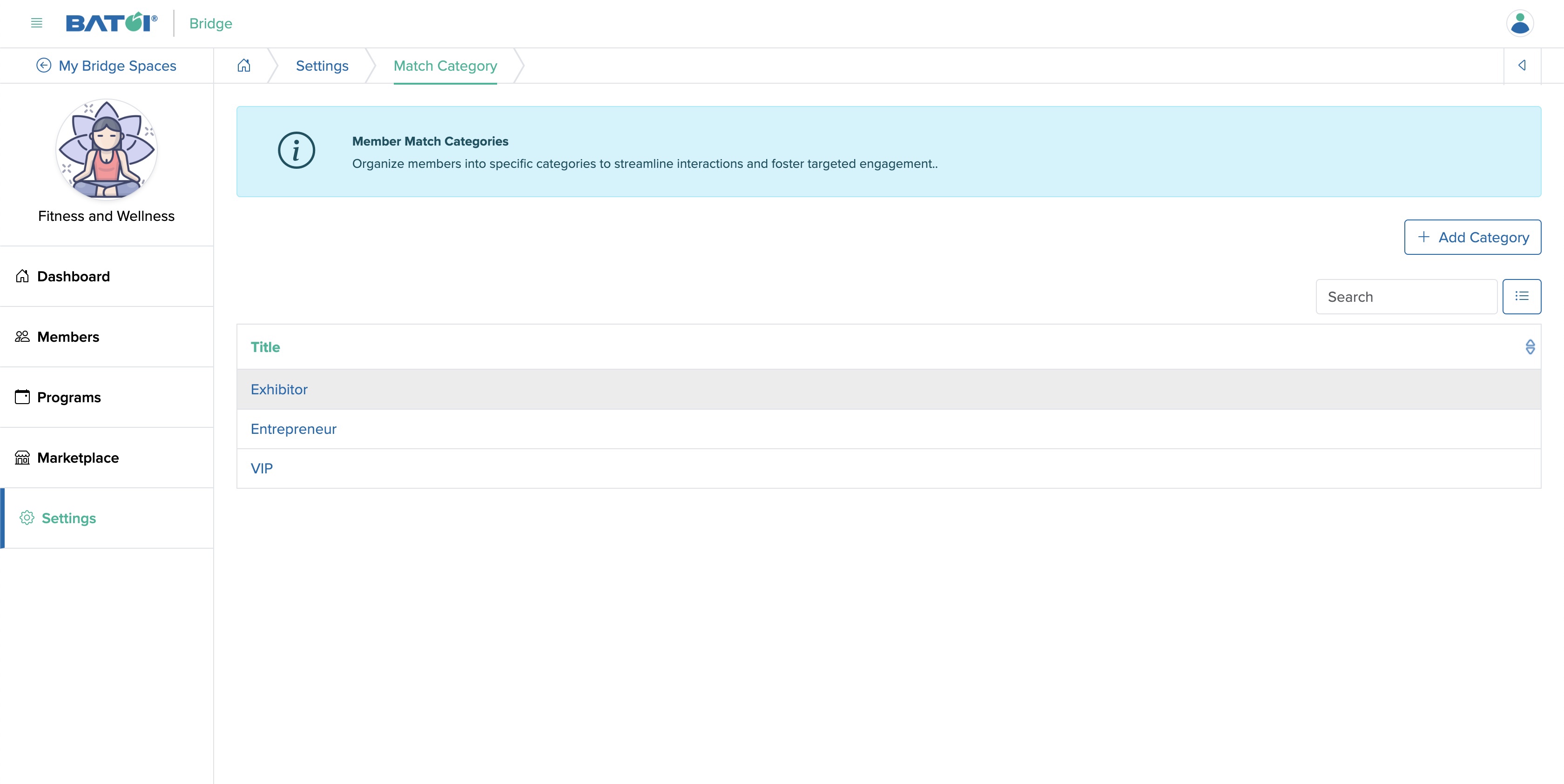 Figure 7: Individual Bridge Member Category List Screen