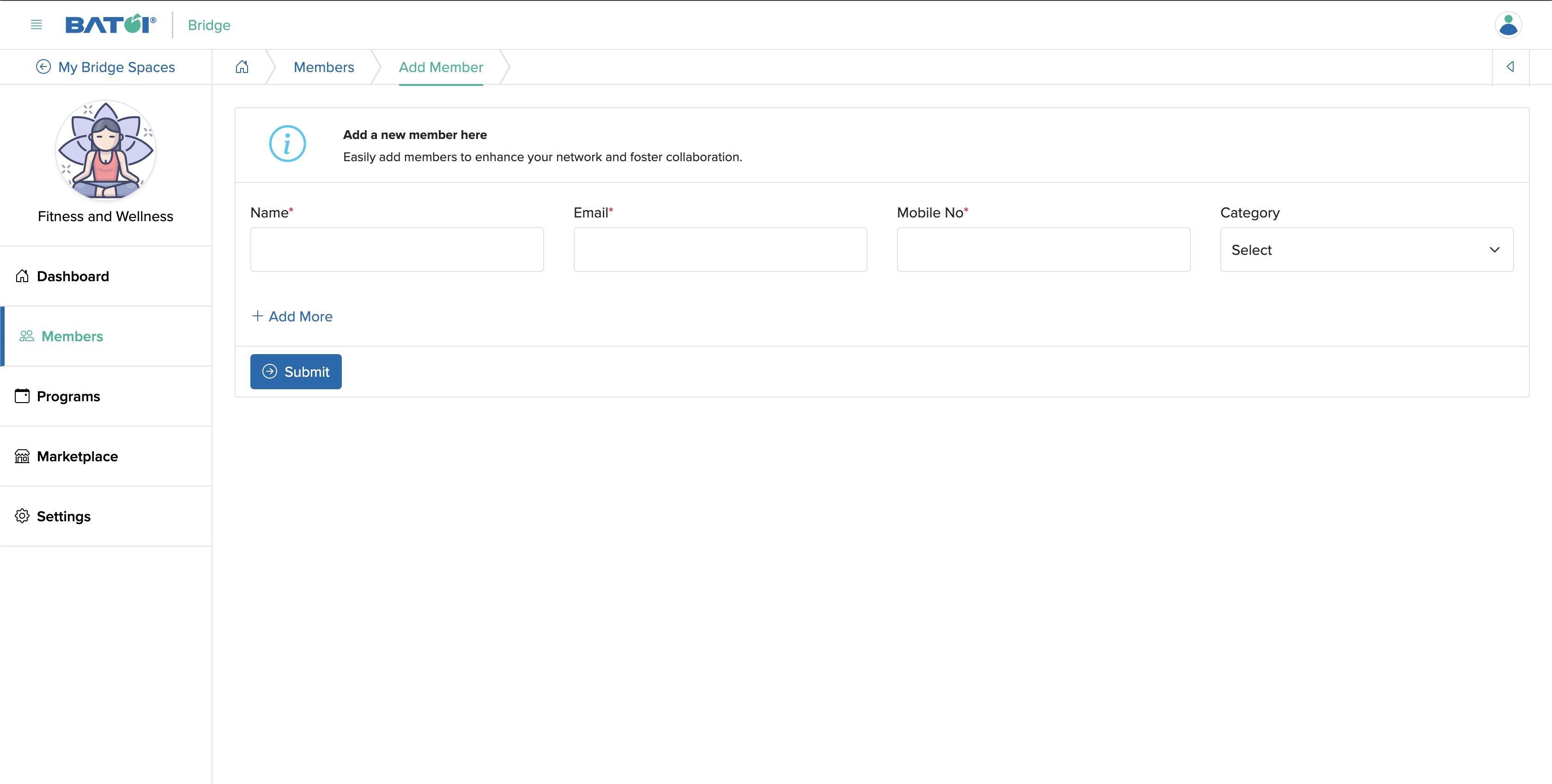 Figure 3: Individual Bridge Manager Control Panel Add Member Screen