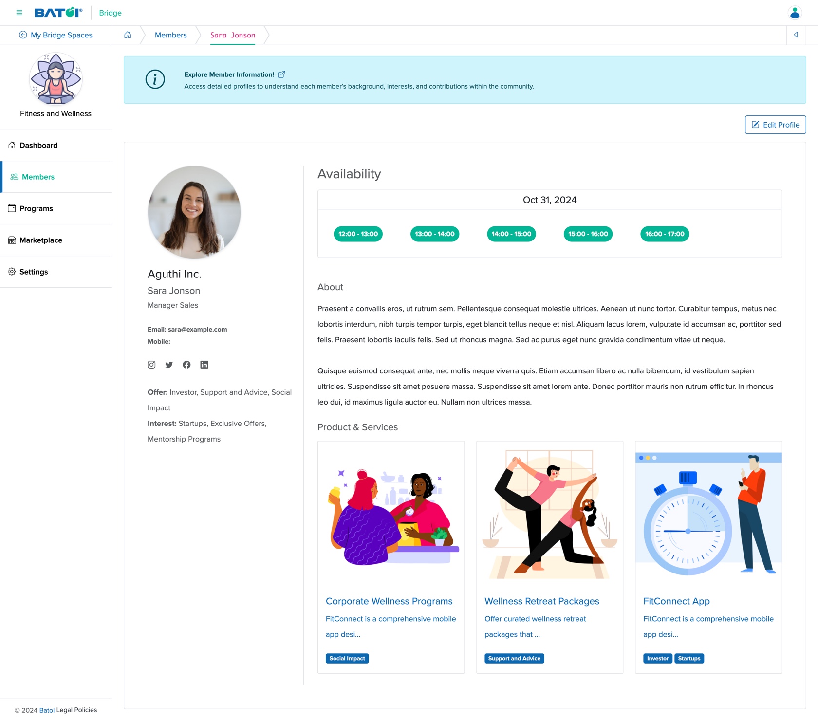 Figure 5: Individual Bridge Manager Control Panel View Member Profile Screen