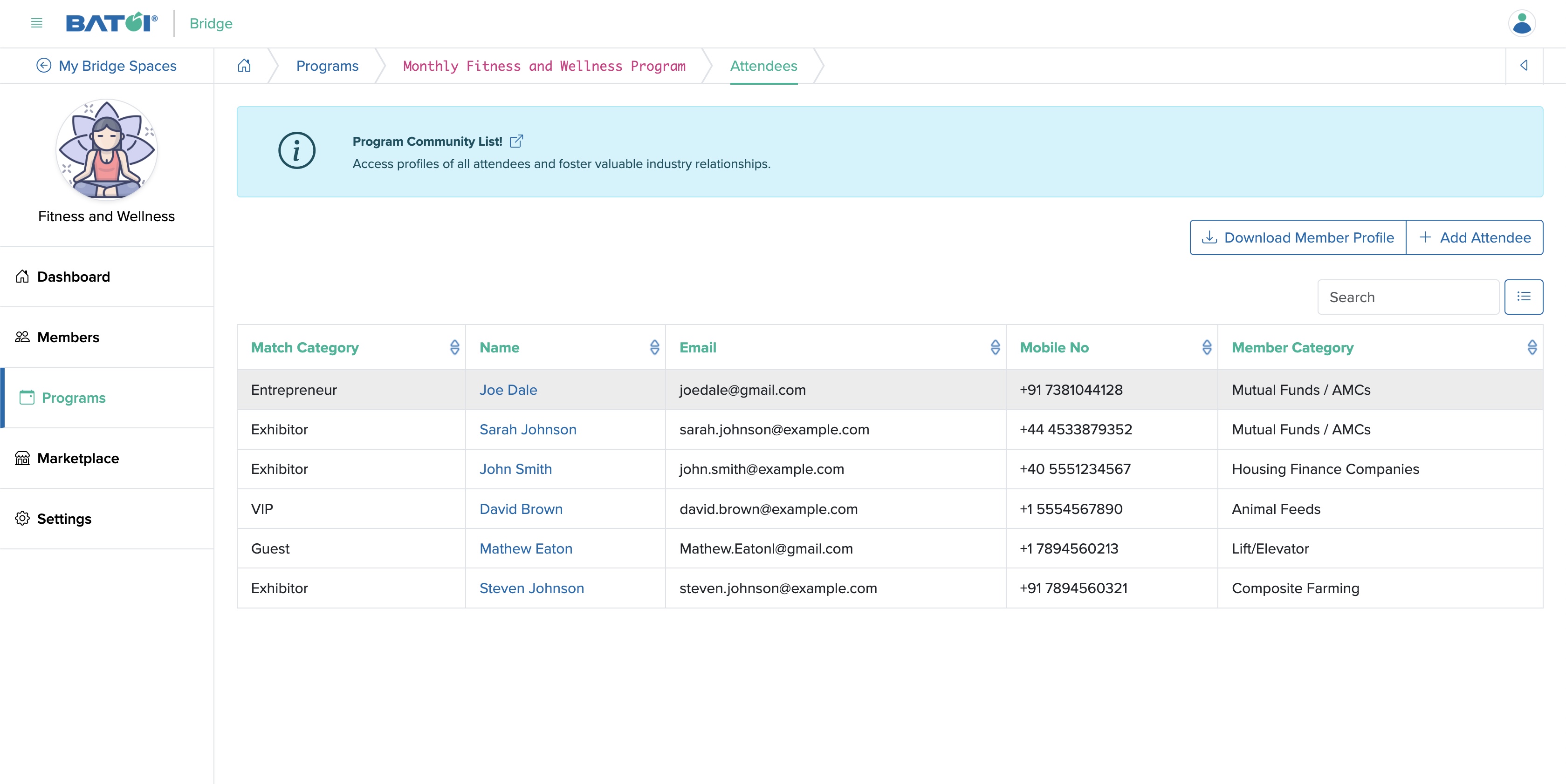 Figure 6: Individual Bridge Manager Control Panel View Attendee Screen