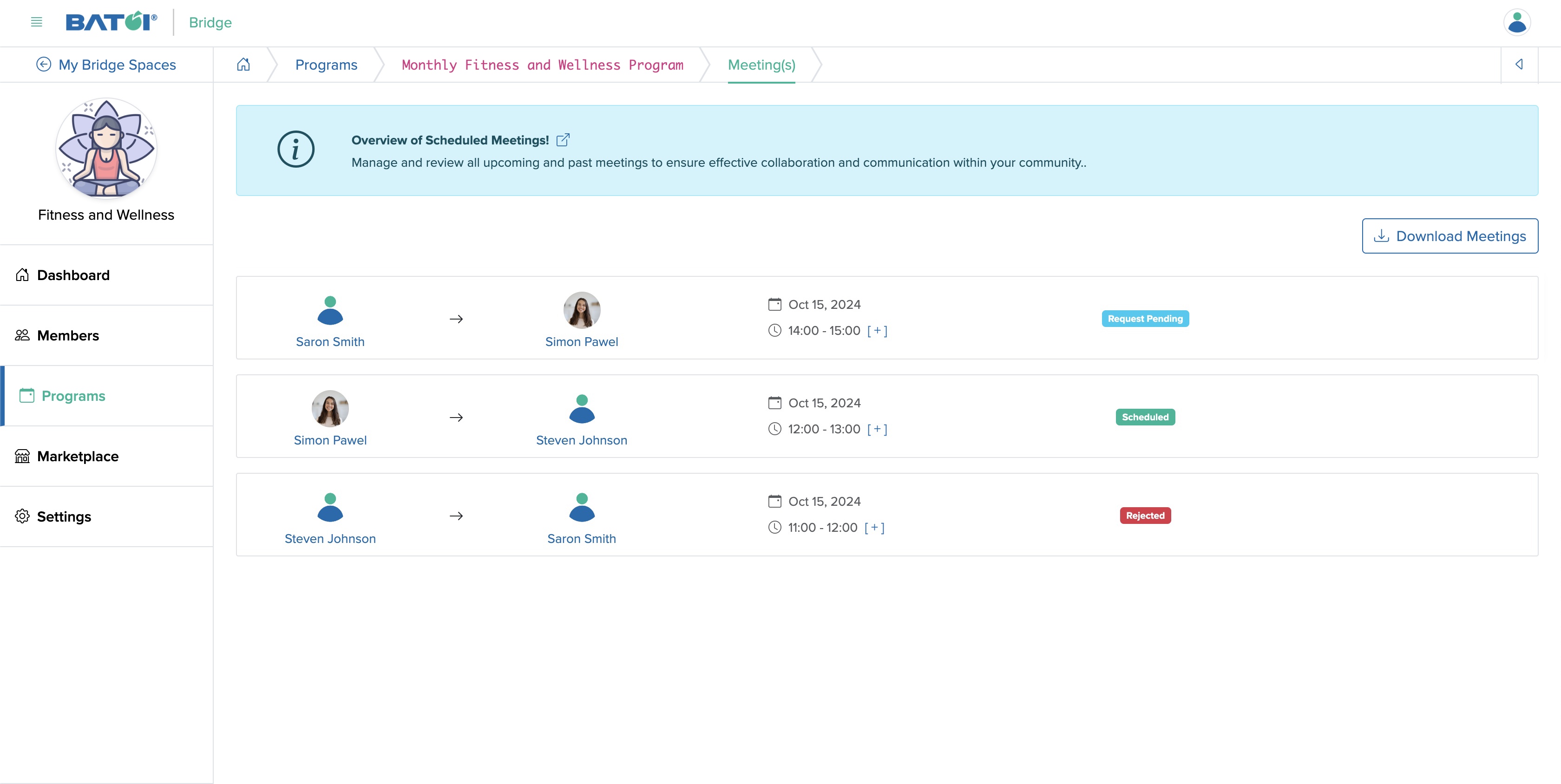 Figure 11: Individual Bridge Manager Control Panel View Meeting Screen