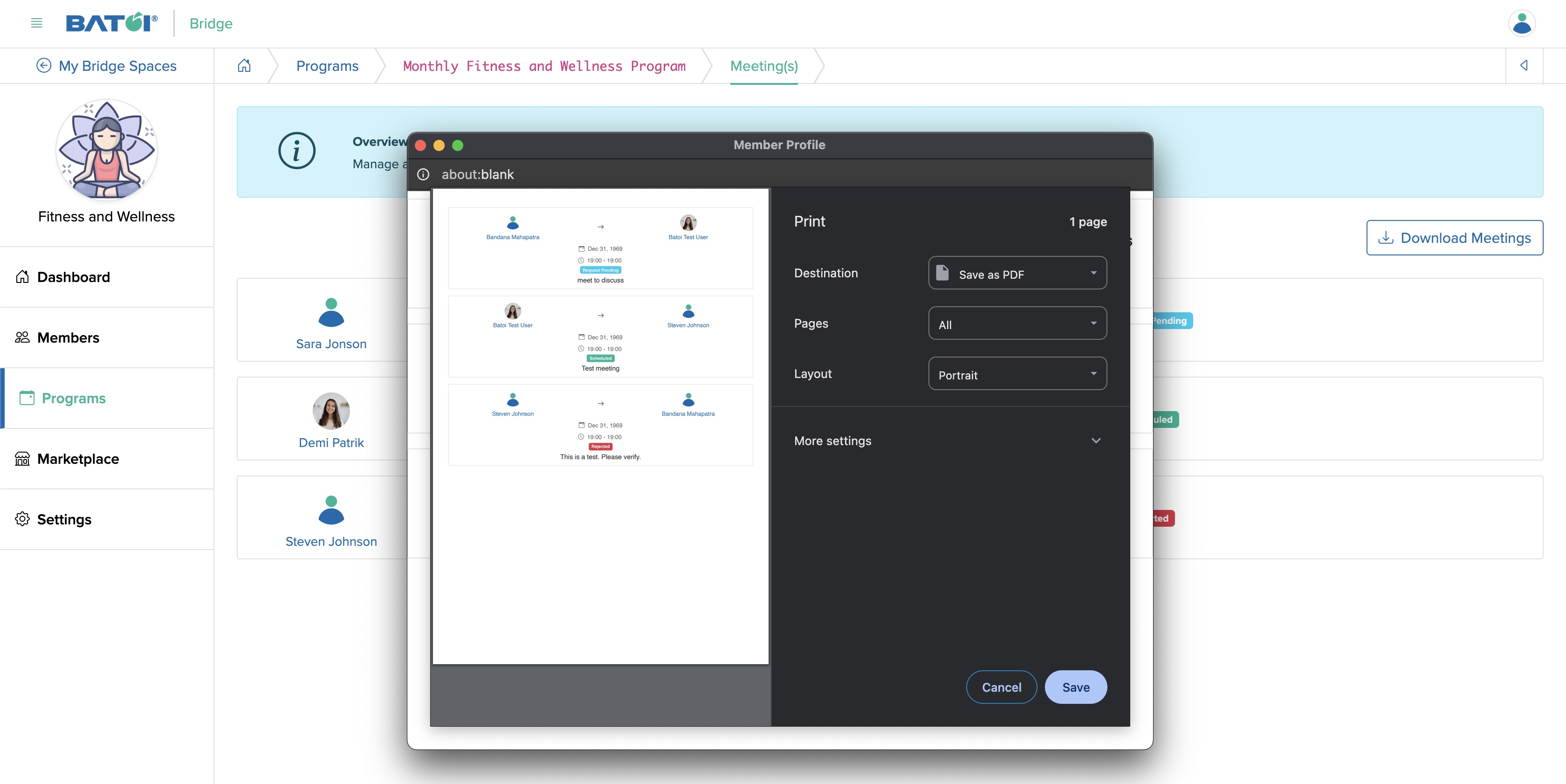 Figure 12: Individual Bridge Manager Control Download Meeting Popup Screen