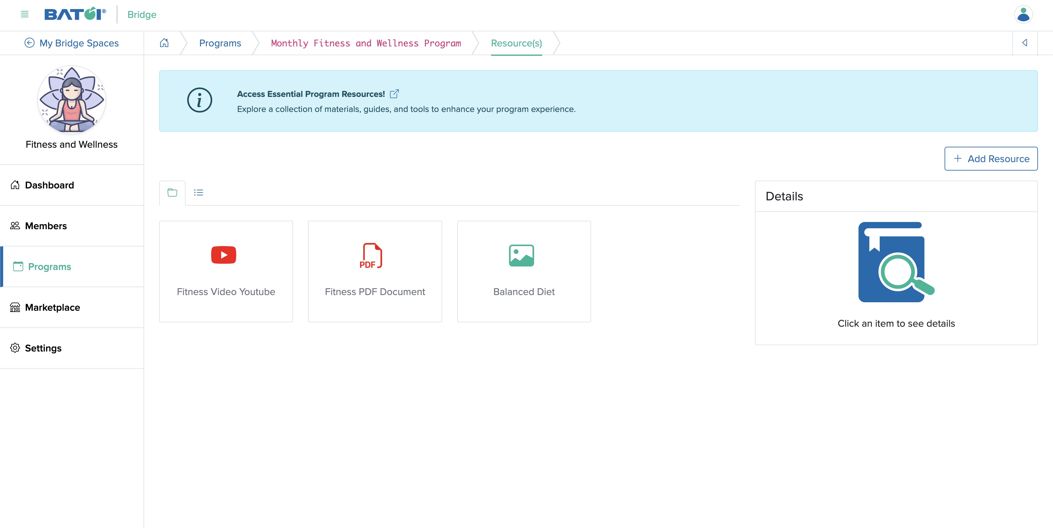 Figure 17: Individual Bridge Manager Control Panel Program Resources Screen