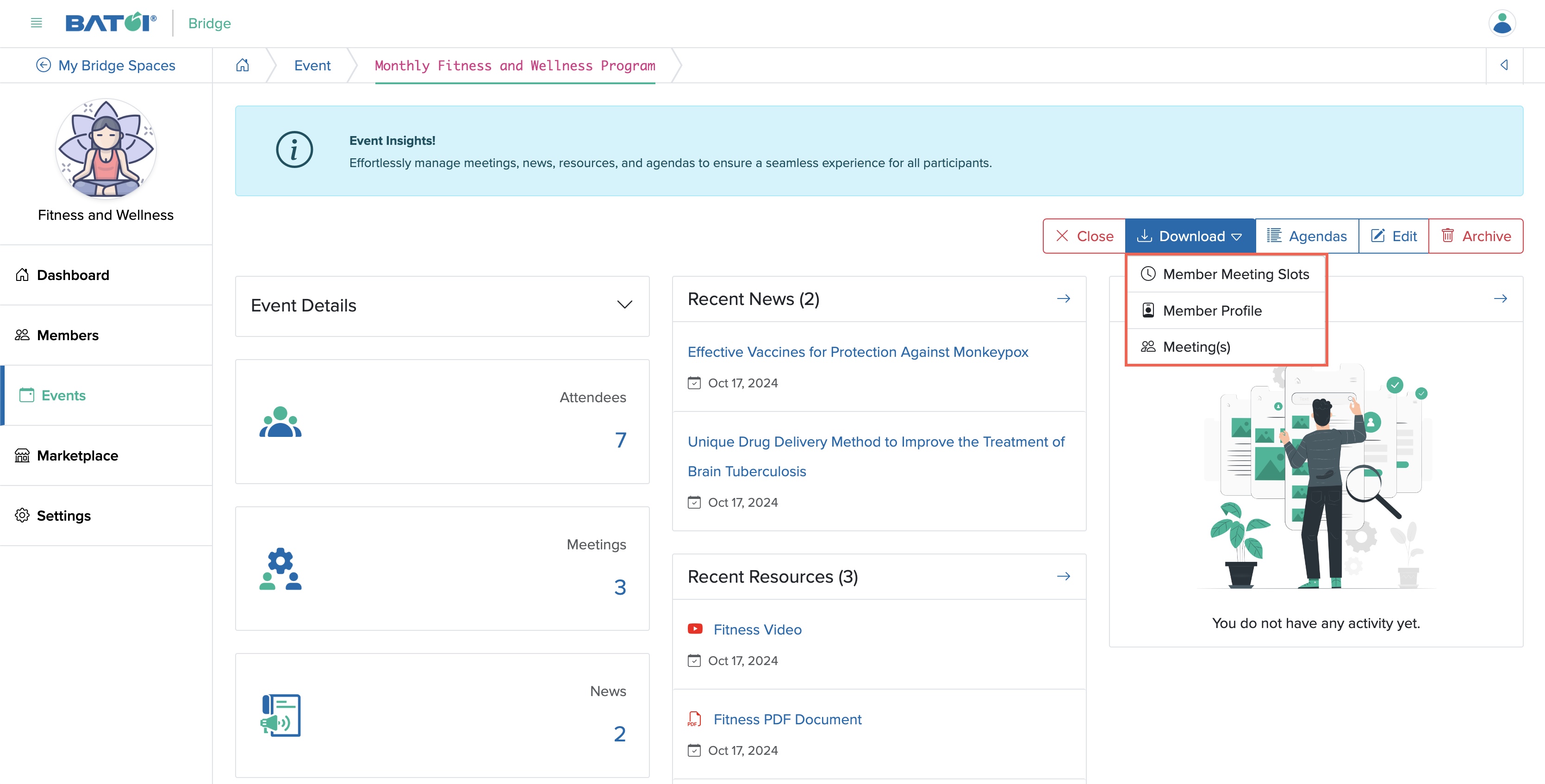 Figure 21: Individual Bridge Manager Control Panel Download Meeting Option Screen