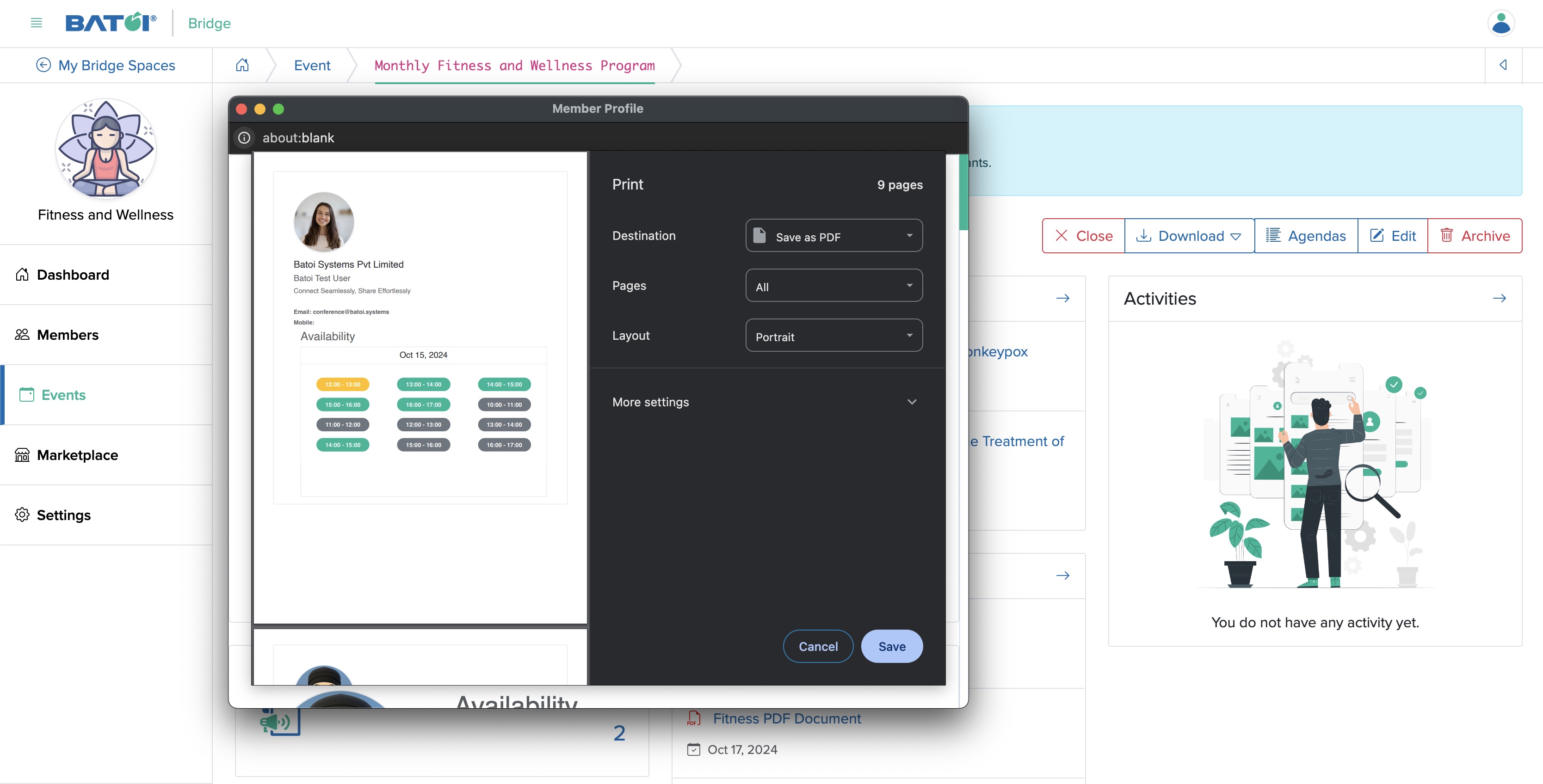 Figure 22: Individual Bridge Manager Control Panel Download Meeting Slots Details Popup Screen