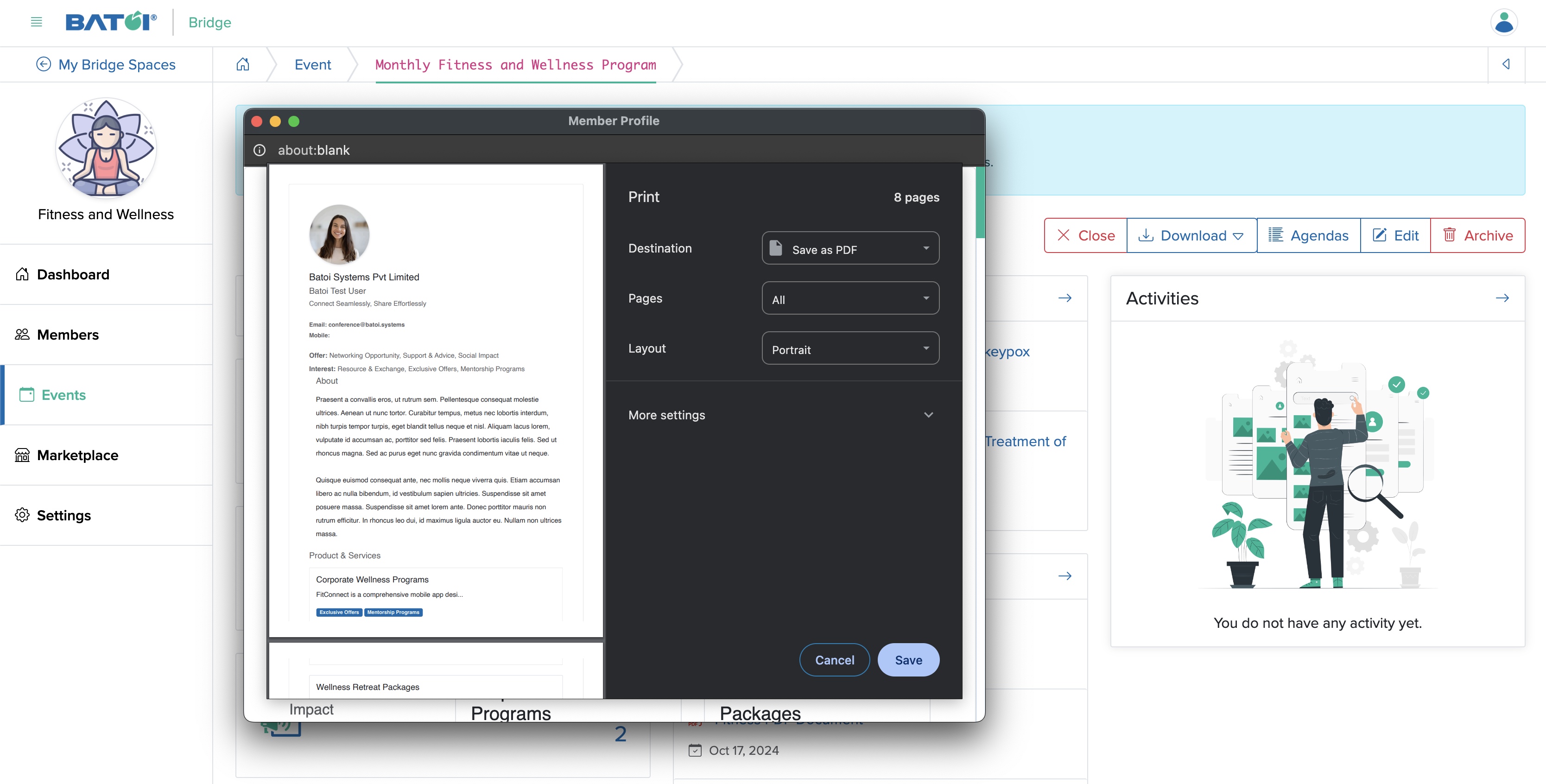 Figure 23: Individual Bridge Manager Control Panel Download Member Profile Details Popup Screen