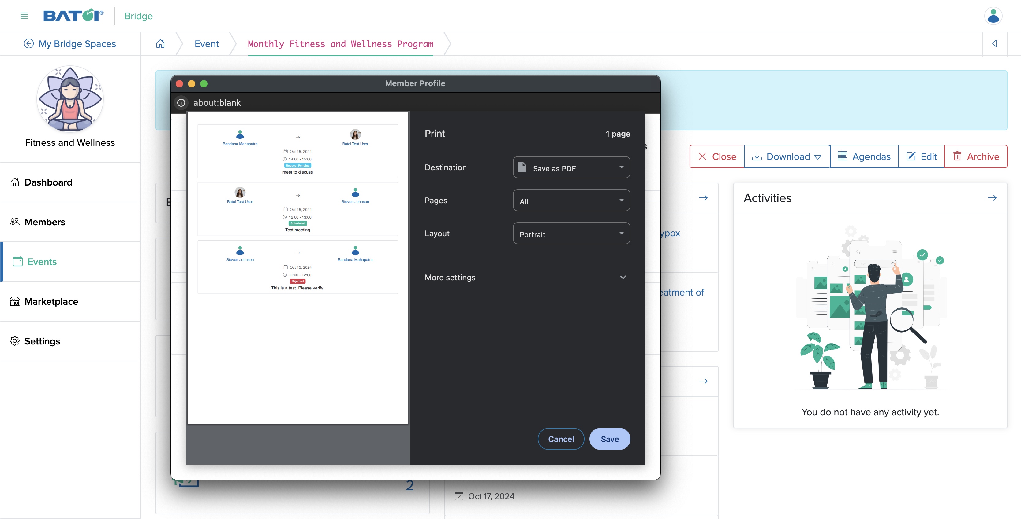 Figure 24: Individual Bridge Manager Control Panel Download Meeting Details Popup Screen